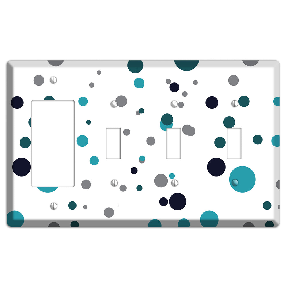 Teal and Blue Dots Rocker / 3 Toggle Wallplate