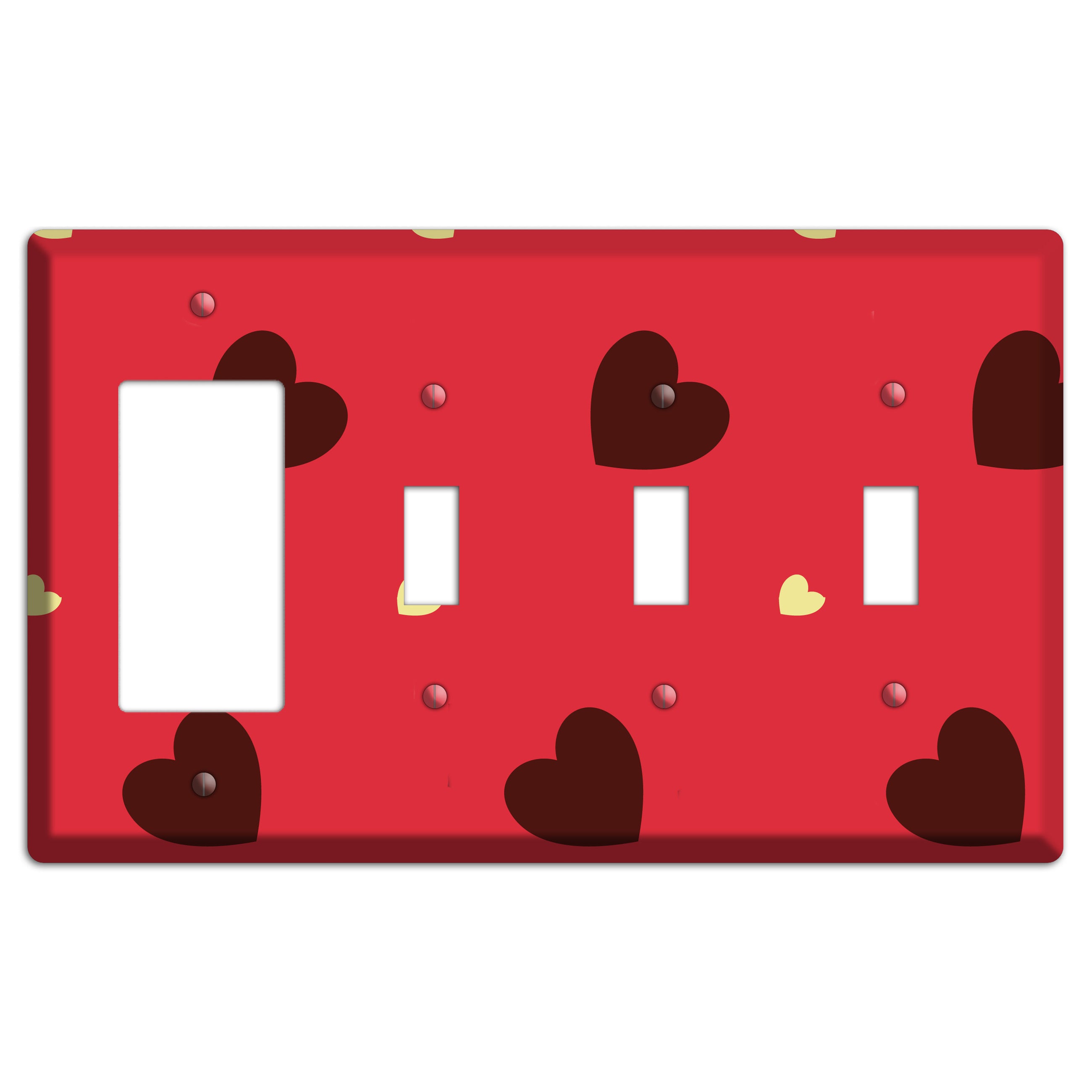 Red with Hearts Rocker / 3 Toggle Wallplate