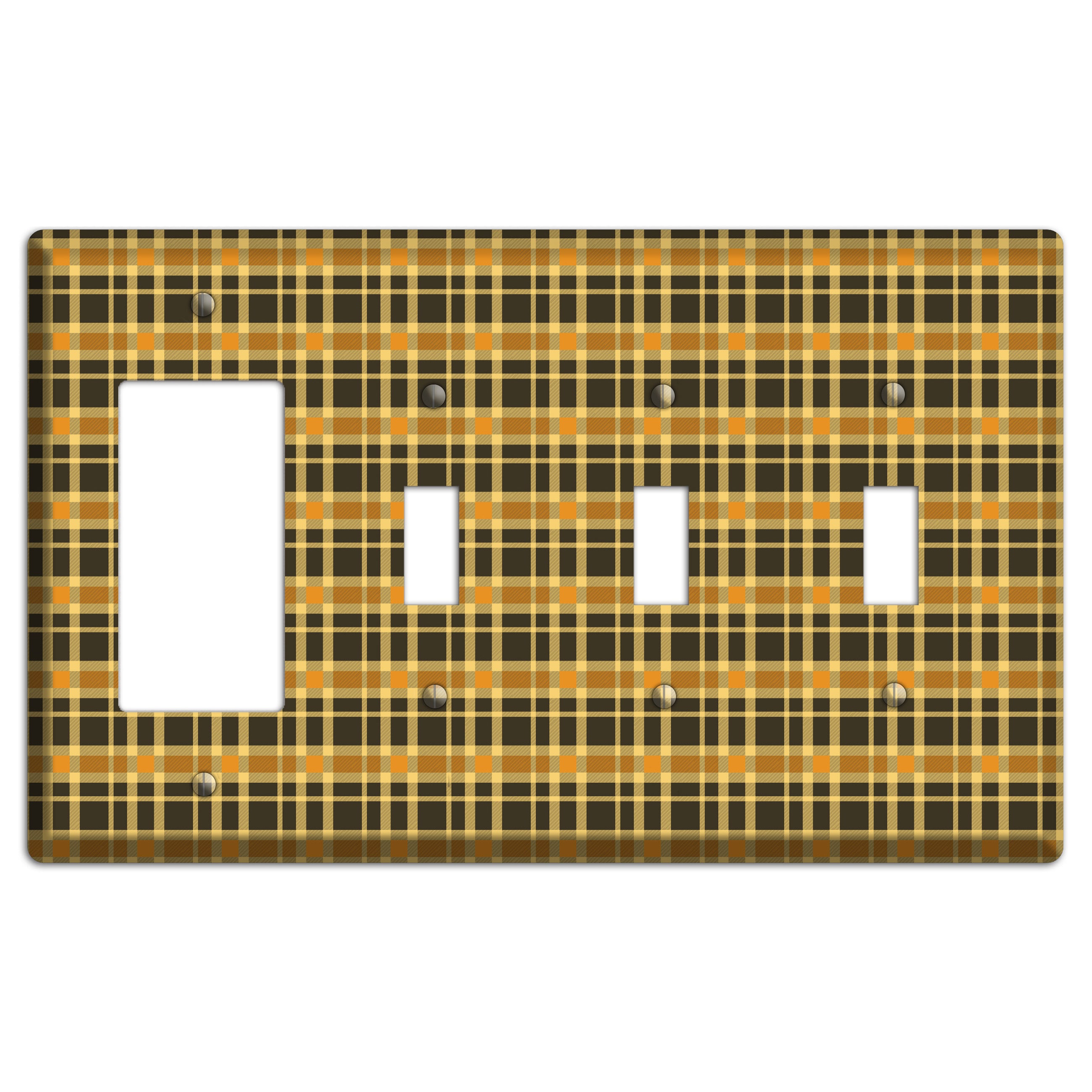 Mustard and Black Plaid Rocker / 3 Toggle Wallplate