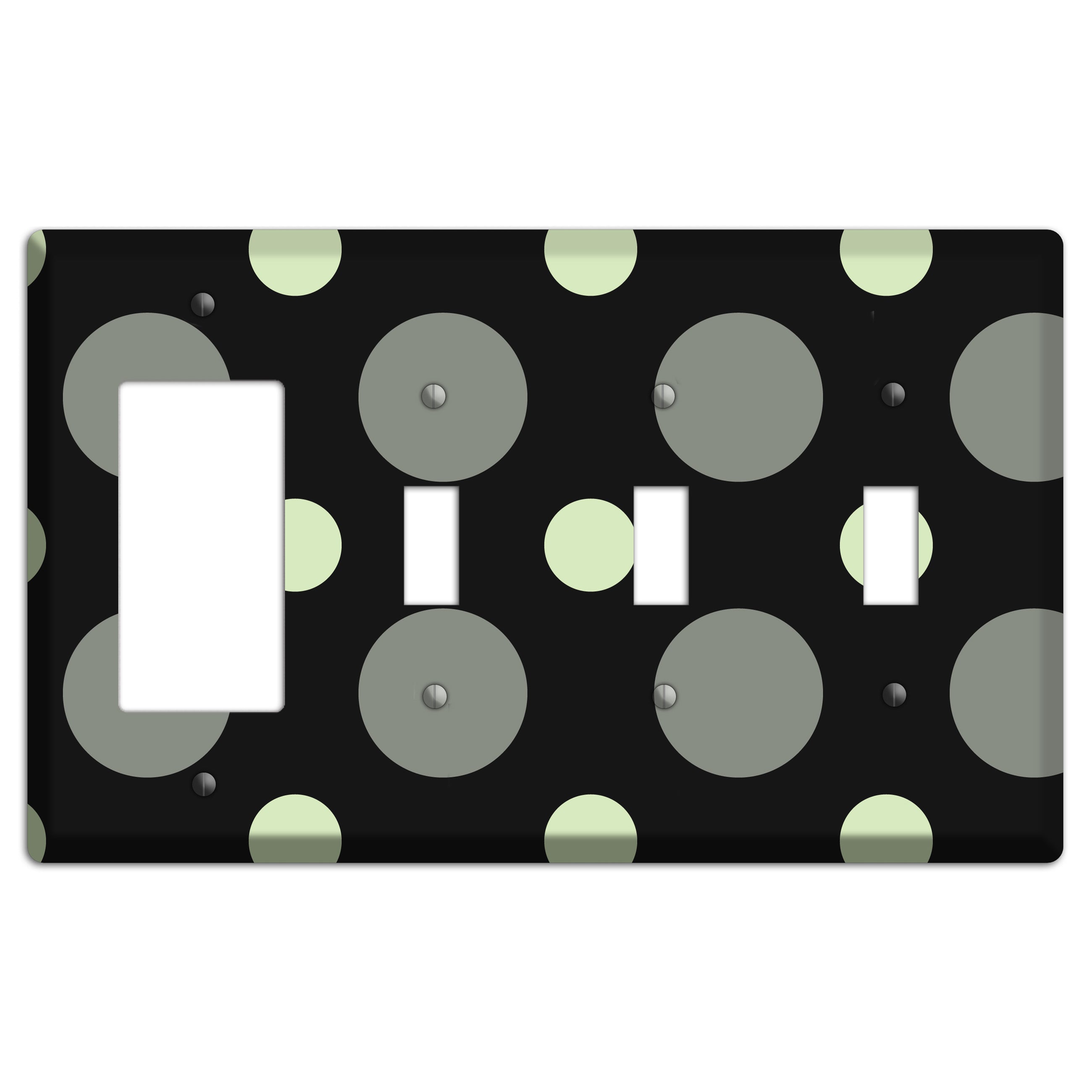 Black with Grey and Sage Multi Medium Polka Dots Rocker / 3 Toggle Wallplate