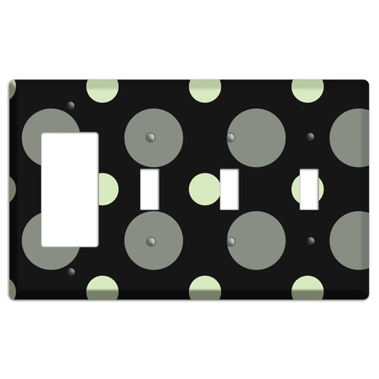Black with Grey and Sage Multi Medium Polka Dots Rocker / 3 Toggle Wallplate
