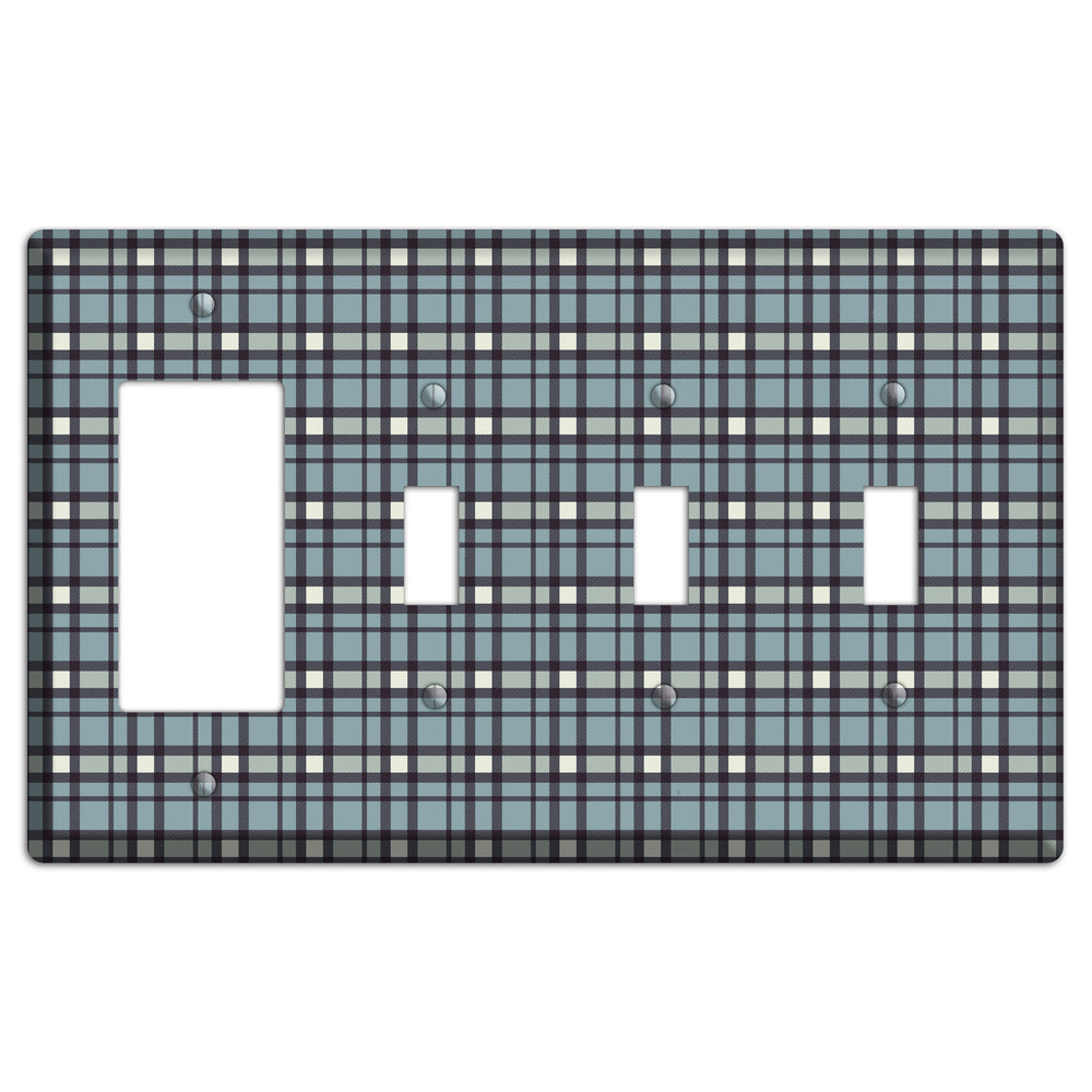 Dusty Blue Plaid Rocker / 3 Toggle Wallplate