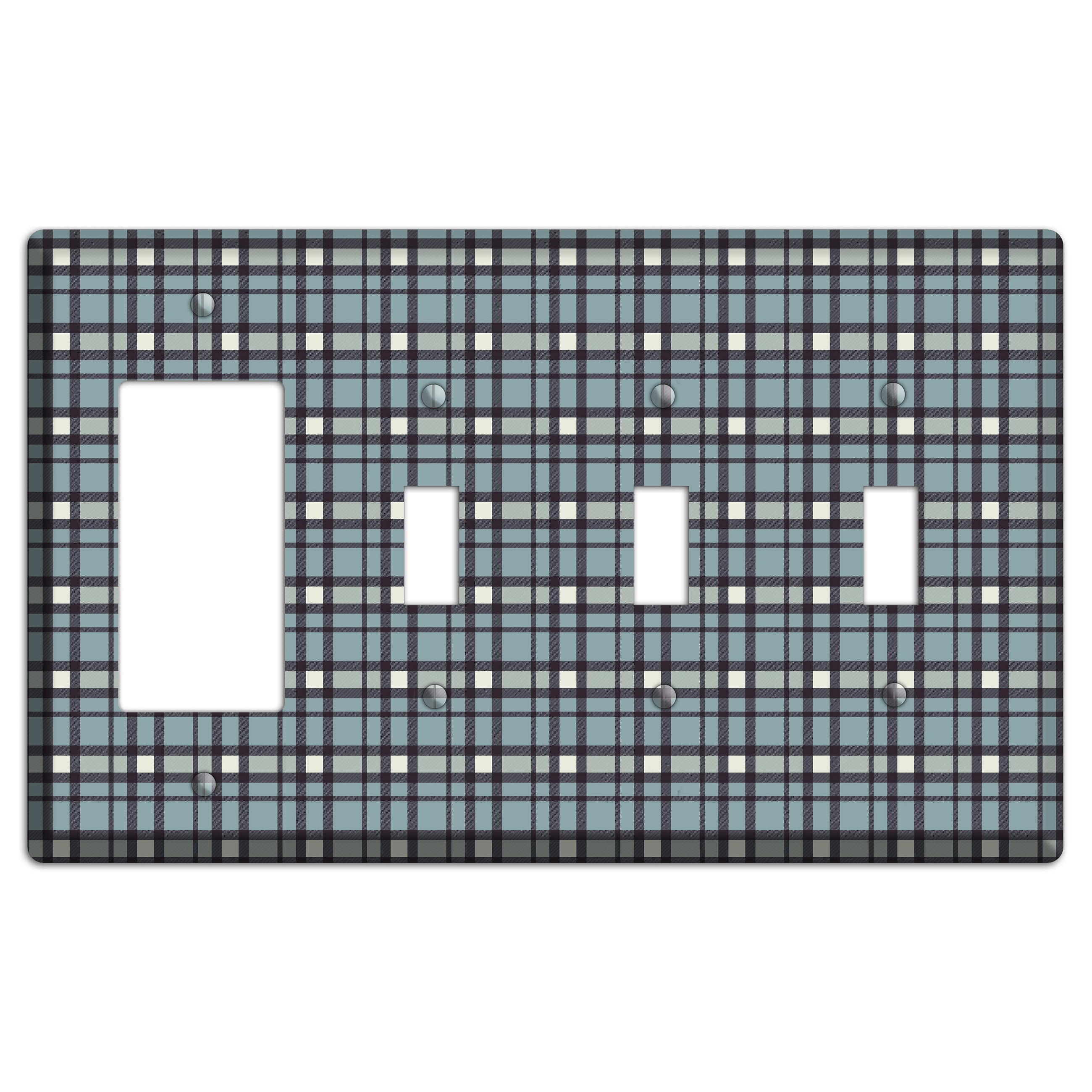 Dusty Blue Plaid Rocker / 3 Toggle Wallplate