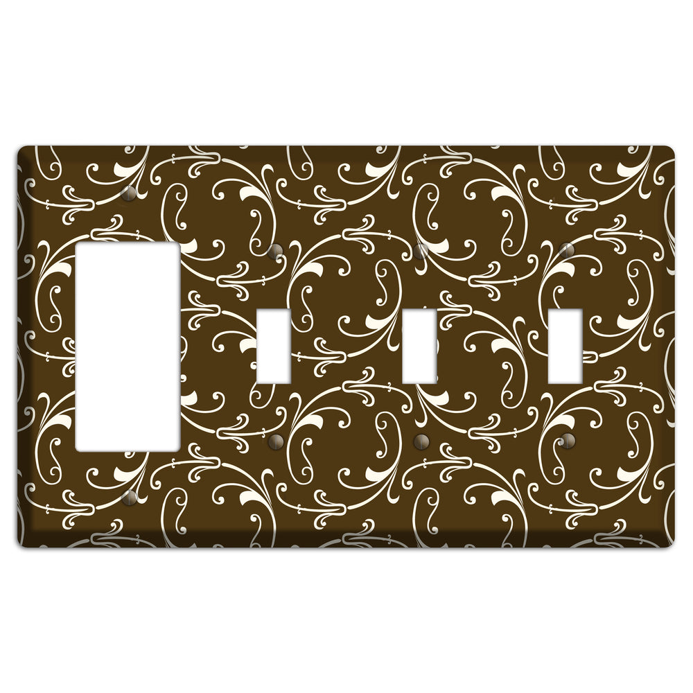 Brown Victorian Sprig Rocker / 3 Toggle Wallplate