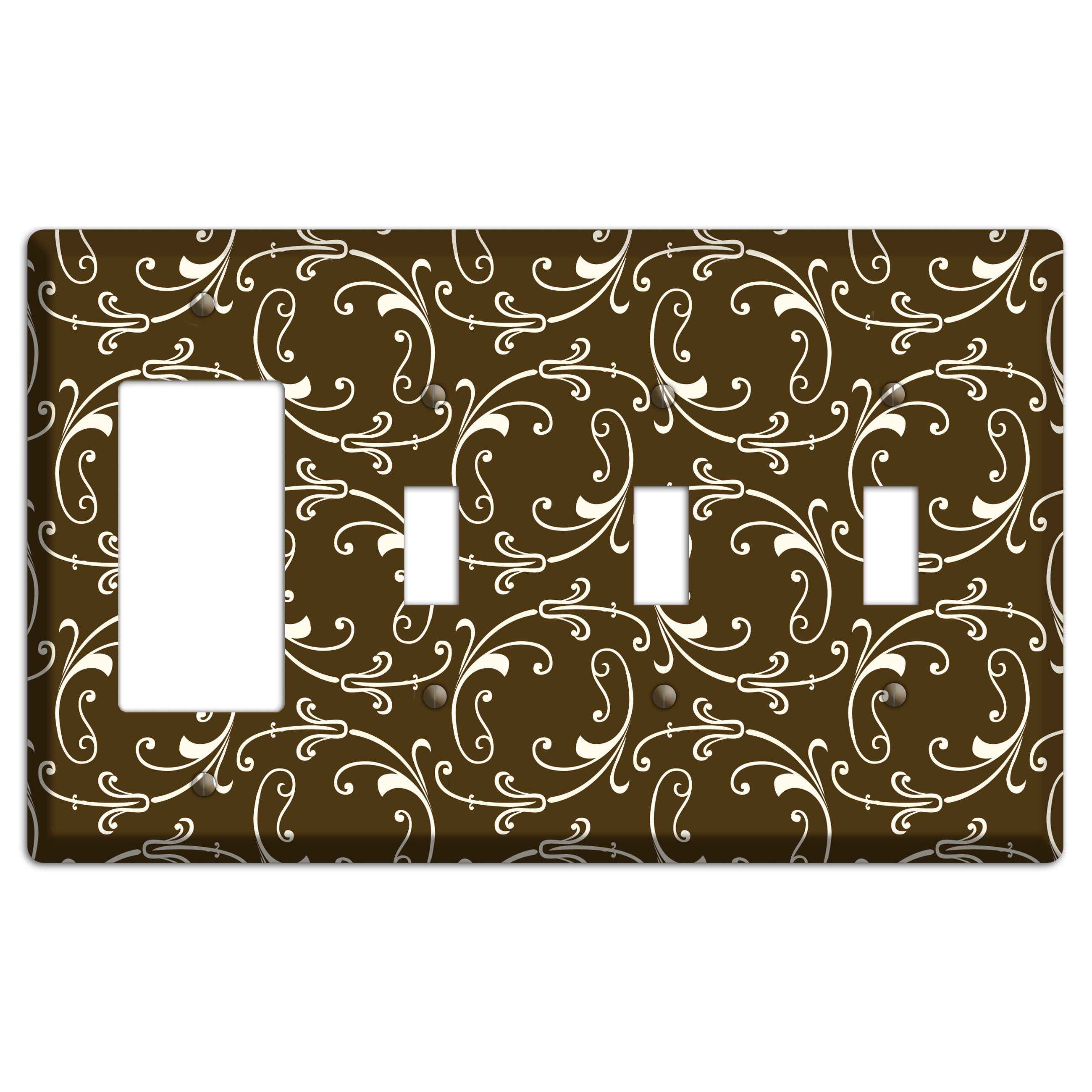 Brown Victorian Sprig Rocker / 3 Toggle Wallplate