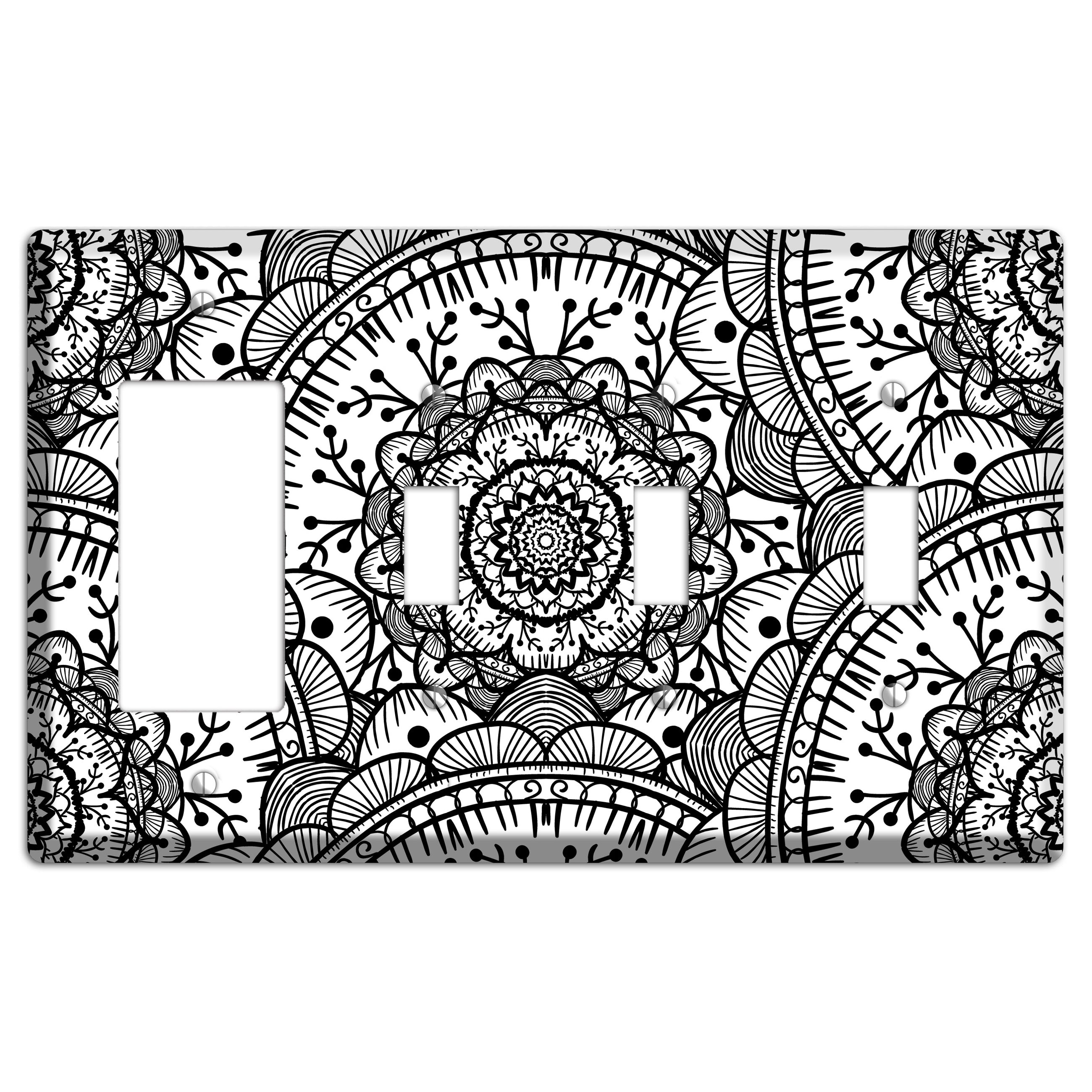 Mandala Black and White Style Q Cover Plates Rocker / 3 Toggle Wallplate
