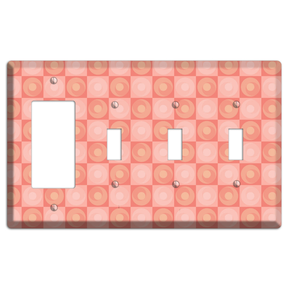 Pink Tiled Circles Rocker / 3 Toggle Wallplate