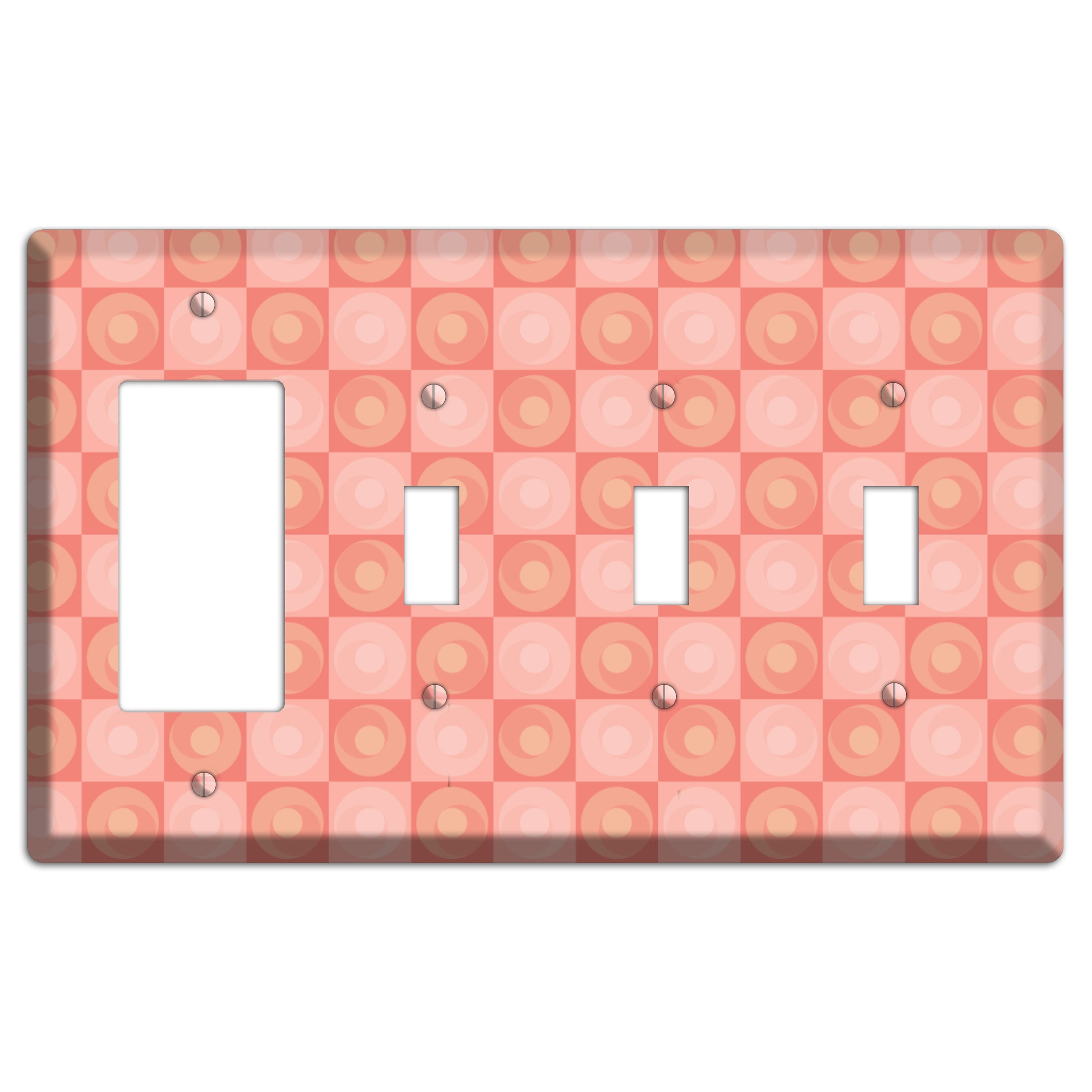 Pink Tiled Circles Rocker / 3 Toggle Wallplate