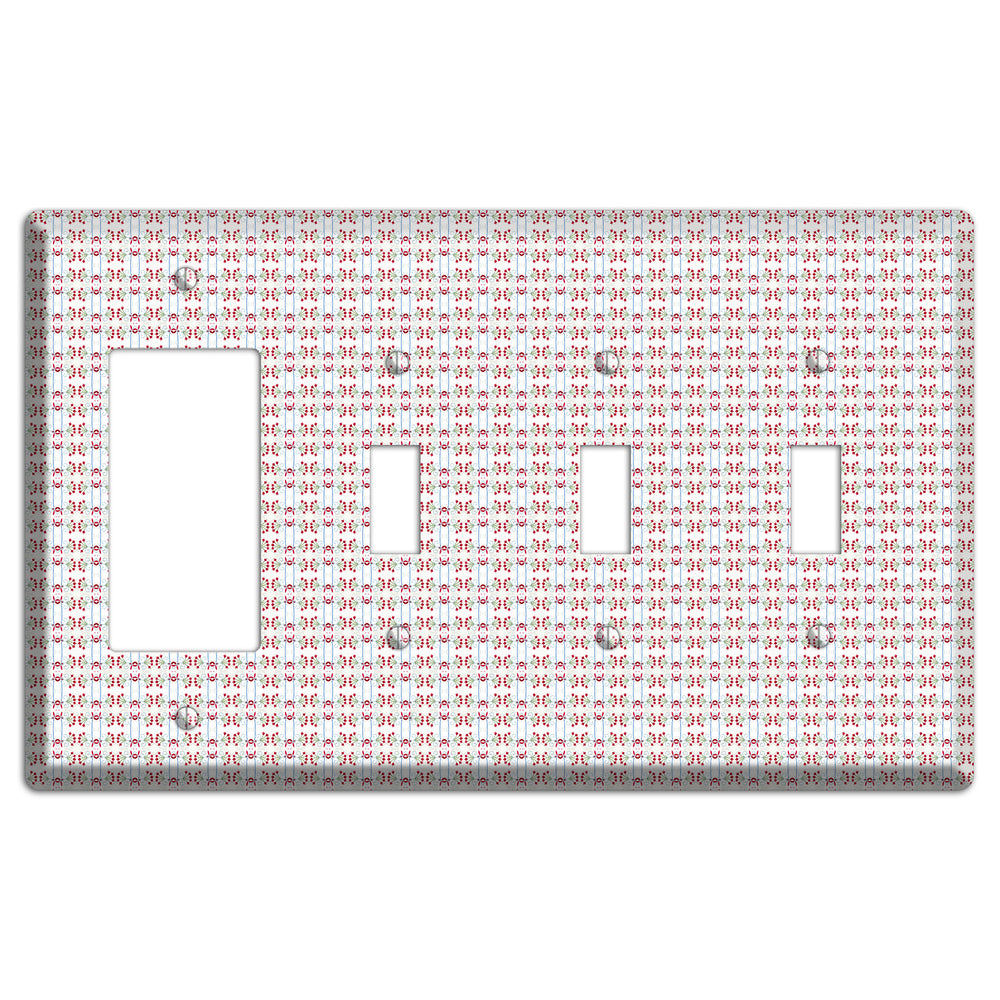 White with Red Blue Tapestry Rocker / 3 Toggle Wallplate