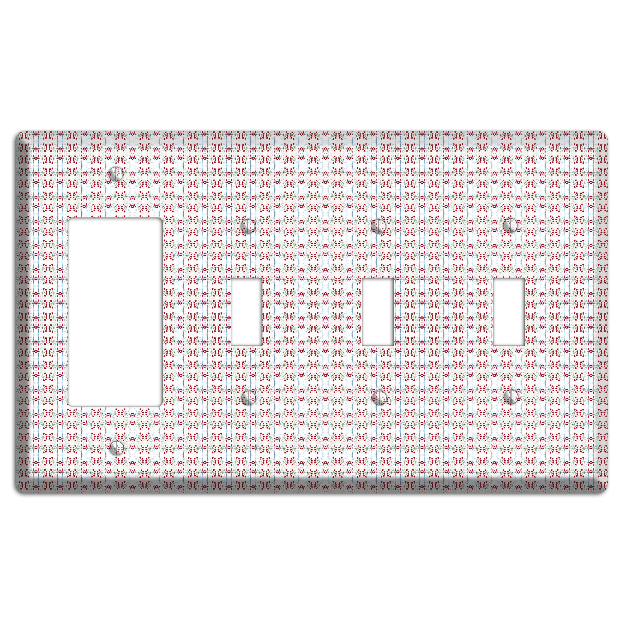 White with Red Blue Tapestry Rocker / 3 Toggle Wallplate