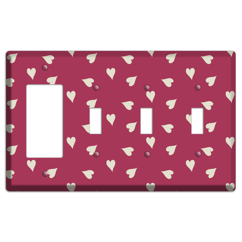 Fuschia with White Hearts Rocker / 3 Toggle Wallplate