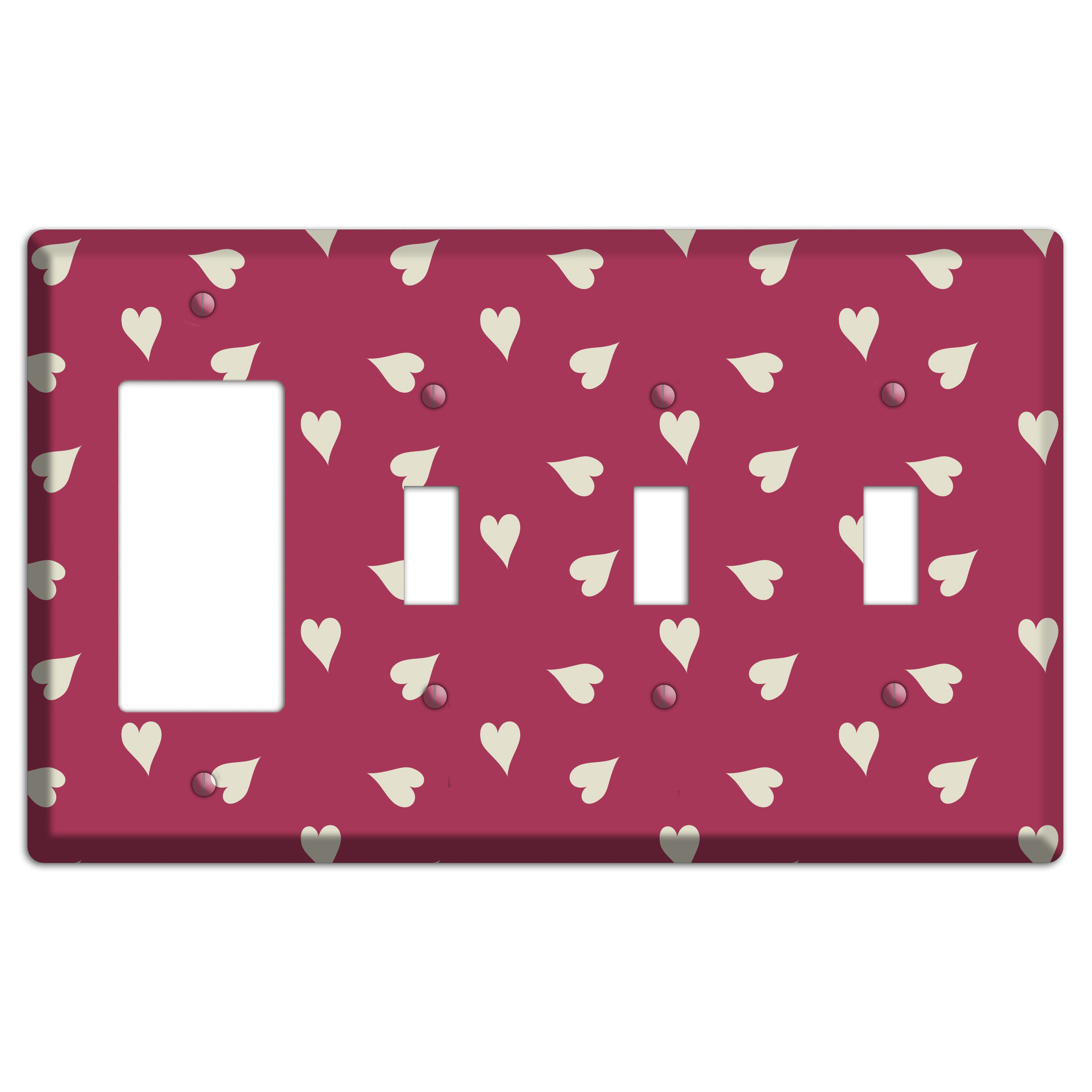 Fuschia with White Hearts Rocker / 3 Toggle Wallplate