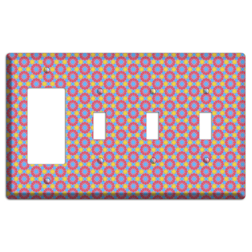 Fuschia Blue Yellow Foulard Rocker / 3 Toggle Wallplate