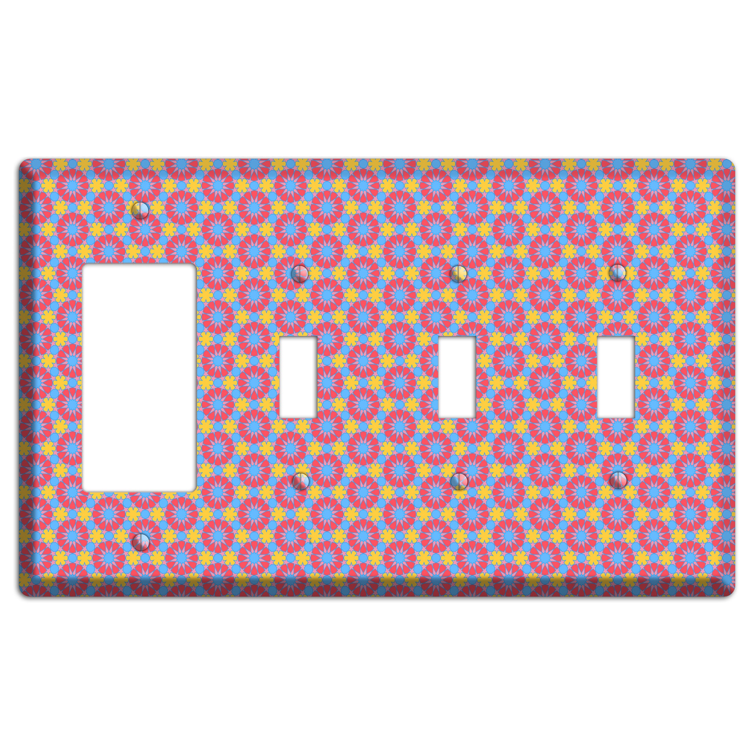 Fuschia Blue Yellow Foulard Rocker / 3 Toggle Wallplate