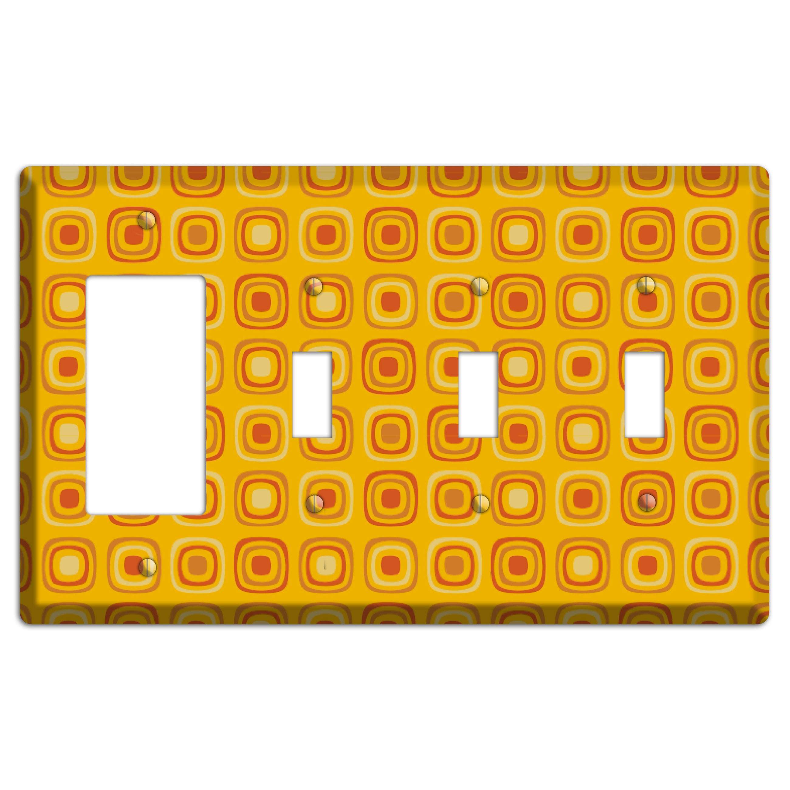 Multi Orange Red Retro Squares Rocker / 3 Toggle Wallplate