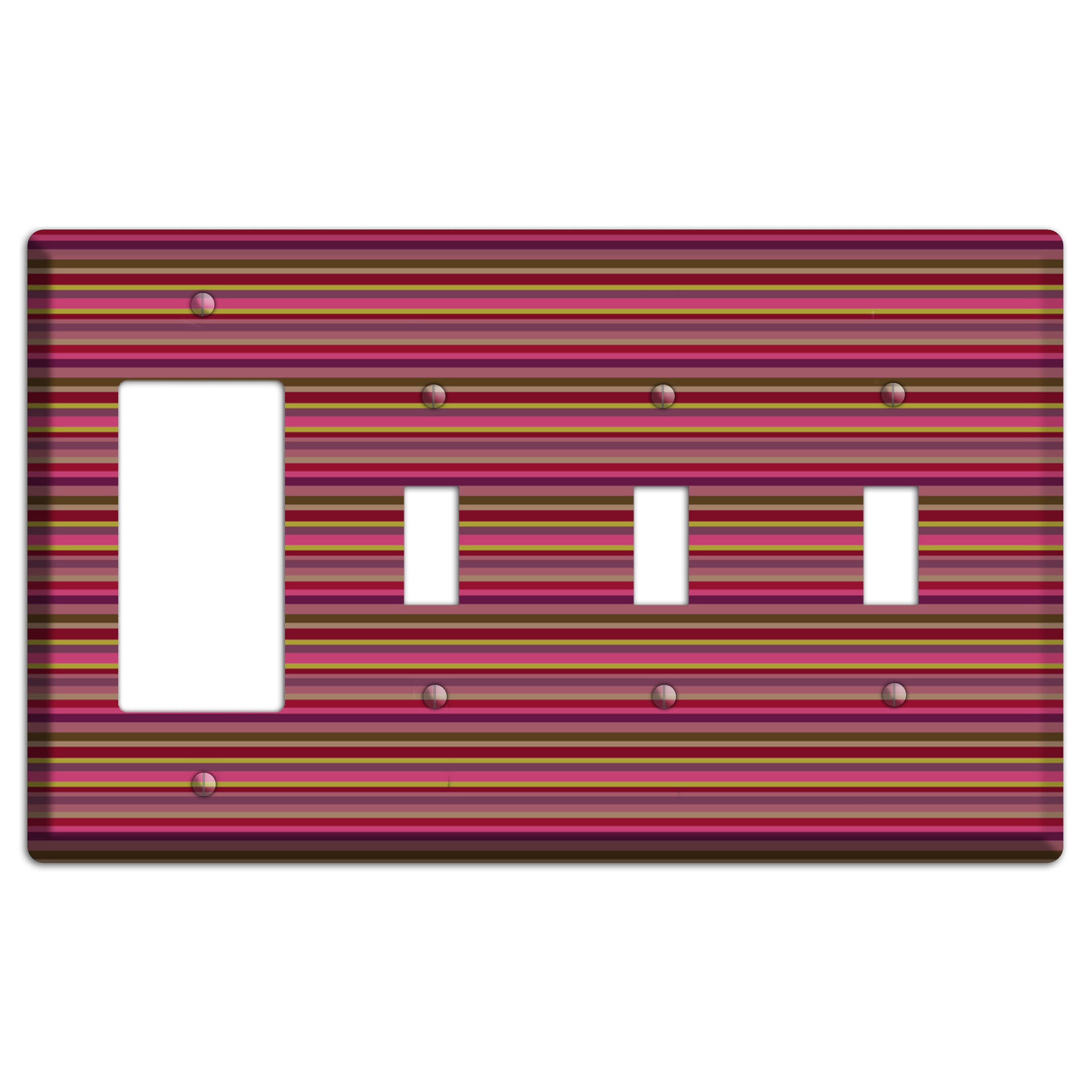 Fuschia Multi Horizontal Stripes Rocker / 3 Toggle Wallplate
