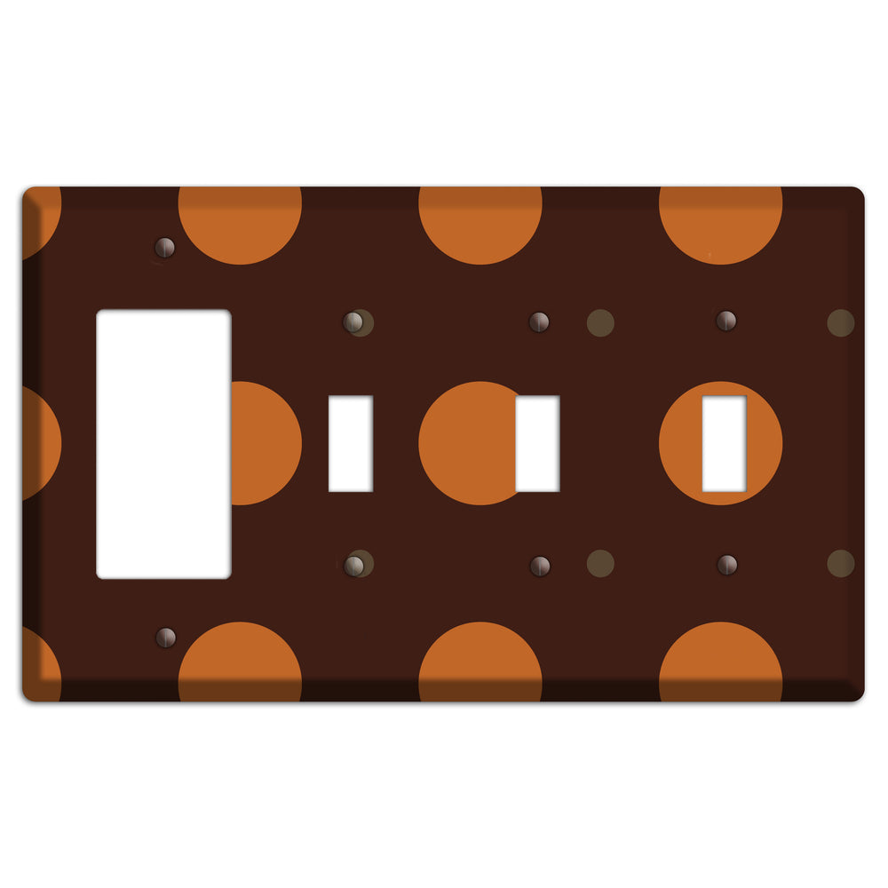 Brown with Umber and Brown Multi Tiled Medium Dots Rocker / 3 Toggle Wallplate