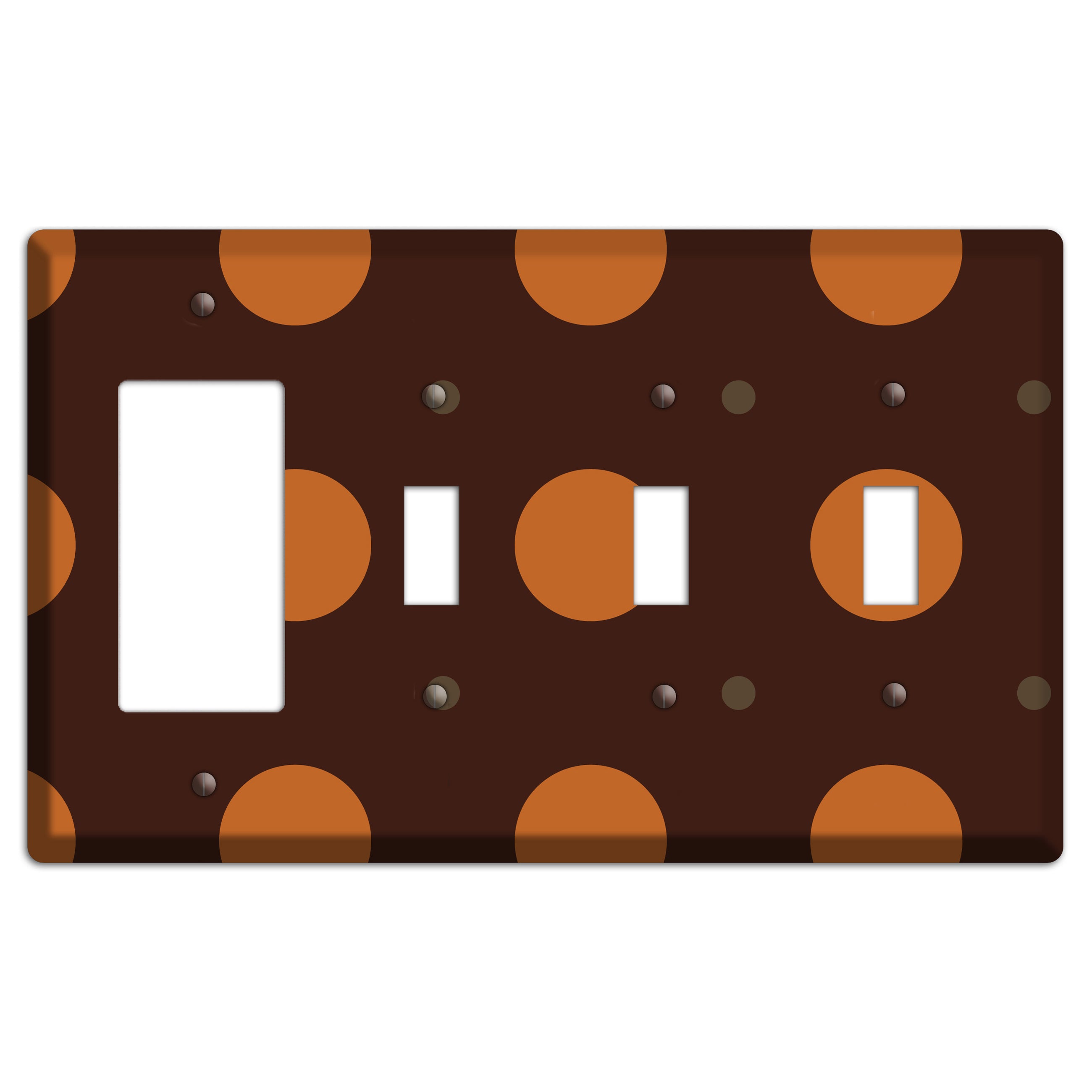 Brown with Umber and Brown Multi Tiled Medium Dots Rocker / 3 Toggle Wallplate