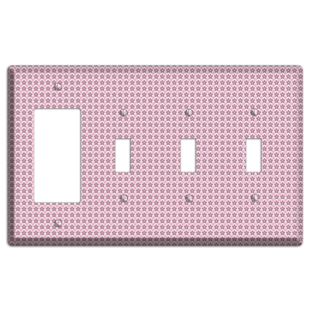 Pink Tiny Floral Rocker / 3 Toggle Wallplate