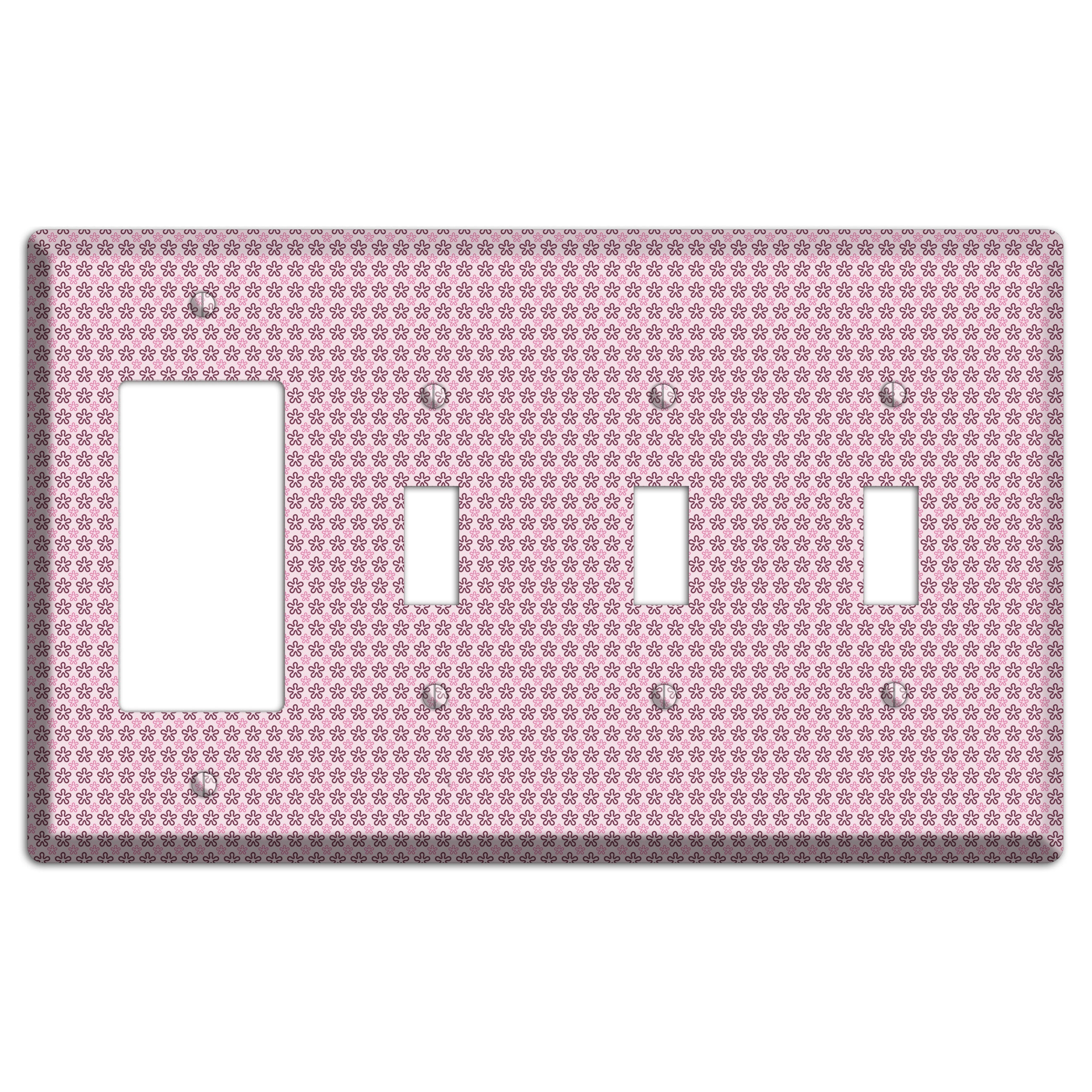 Pink Tiny Floral Rocker / 3 Toggle Wallplate
