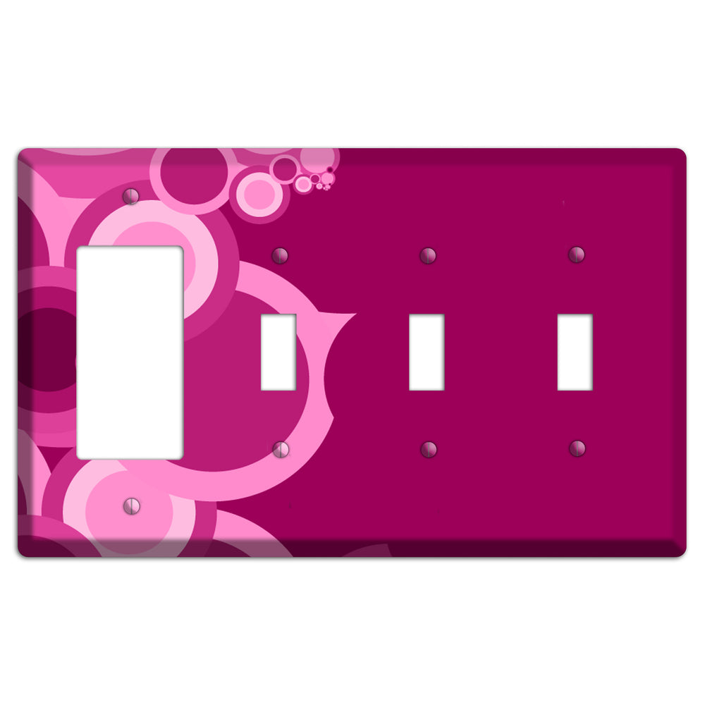 Pink and Fuschia Circles Rocker / 3 Toggle Wallplate