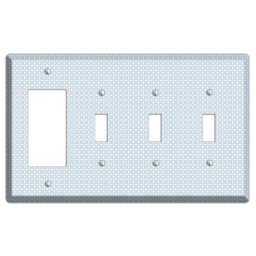 Light Blue and Lavender Tiled Tiny Arabesque Rocker / 3 Toggle Wallplate