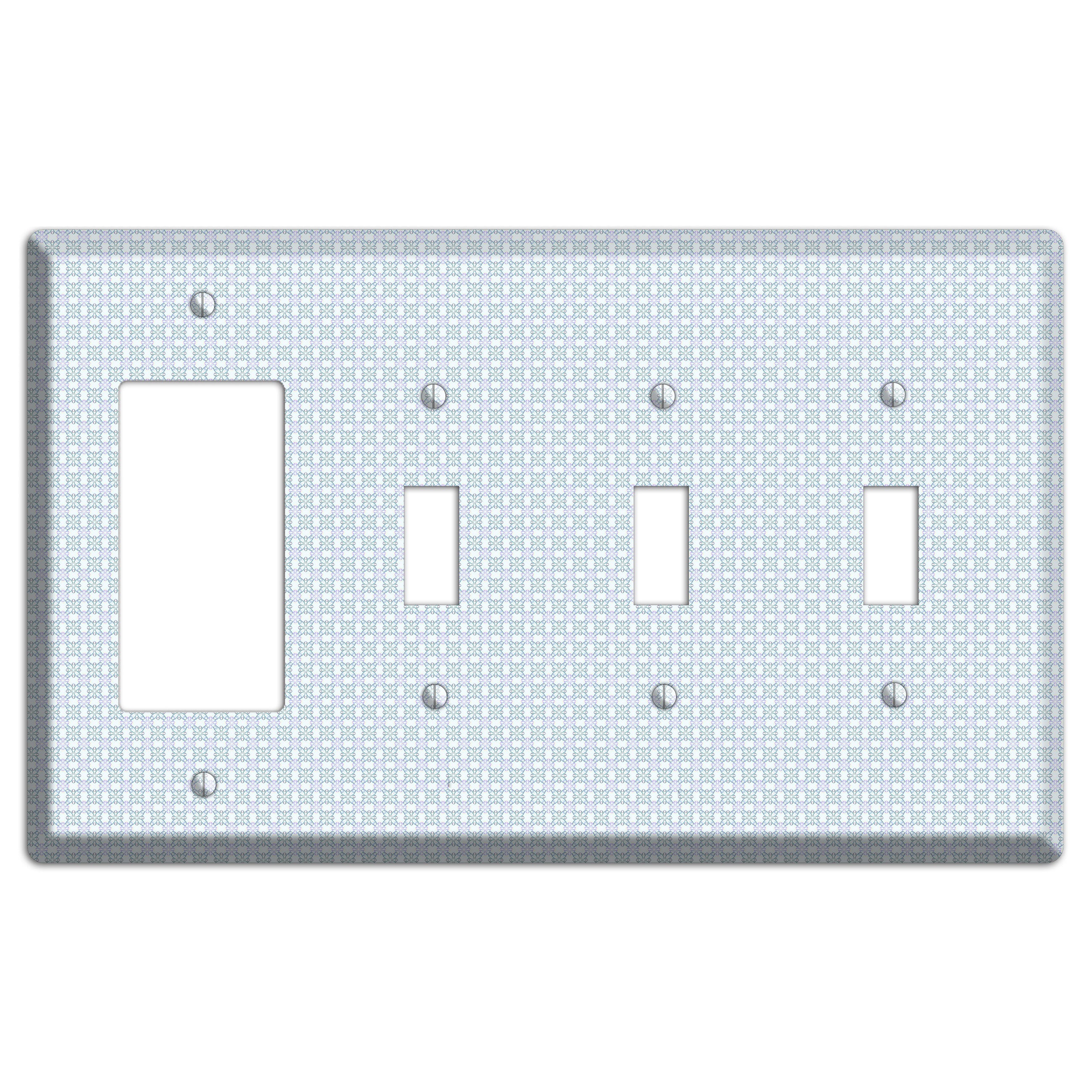 Light Blue and Lavender Tiled Tiny Arabesque Rocker / 3 Toggle Wallplate