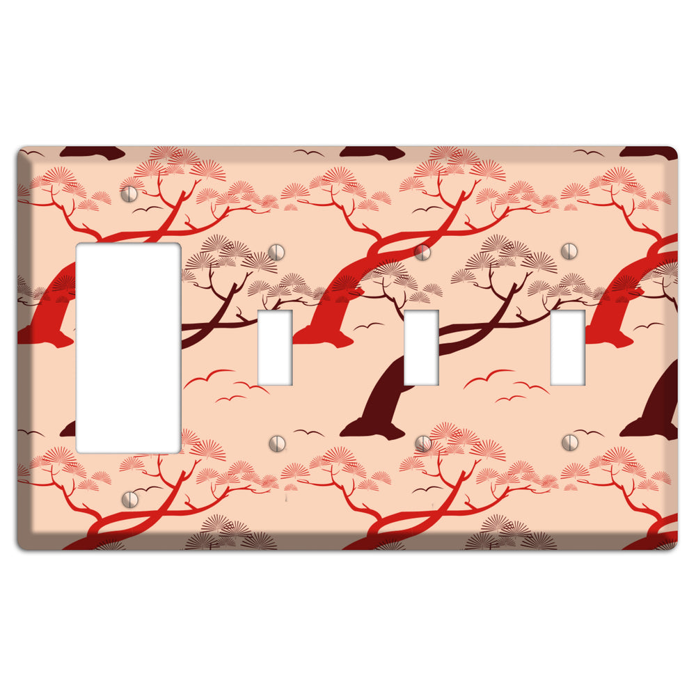 Asian Trees Rocker / 3 Toggle Wallplate