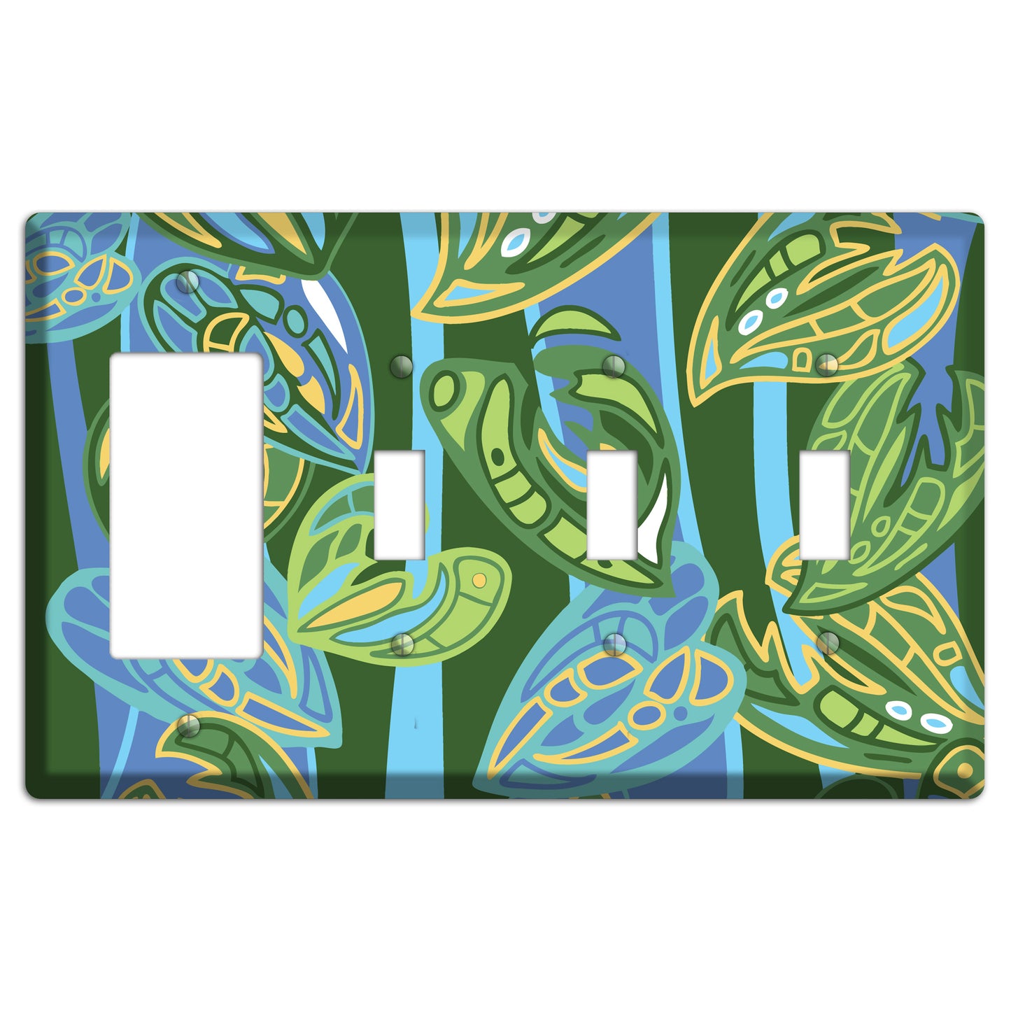 Pacific Blue and Green Rocker / 3 Toggle Wallplate