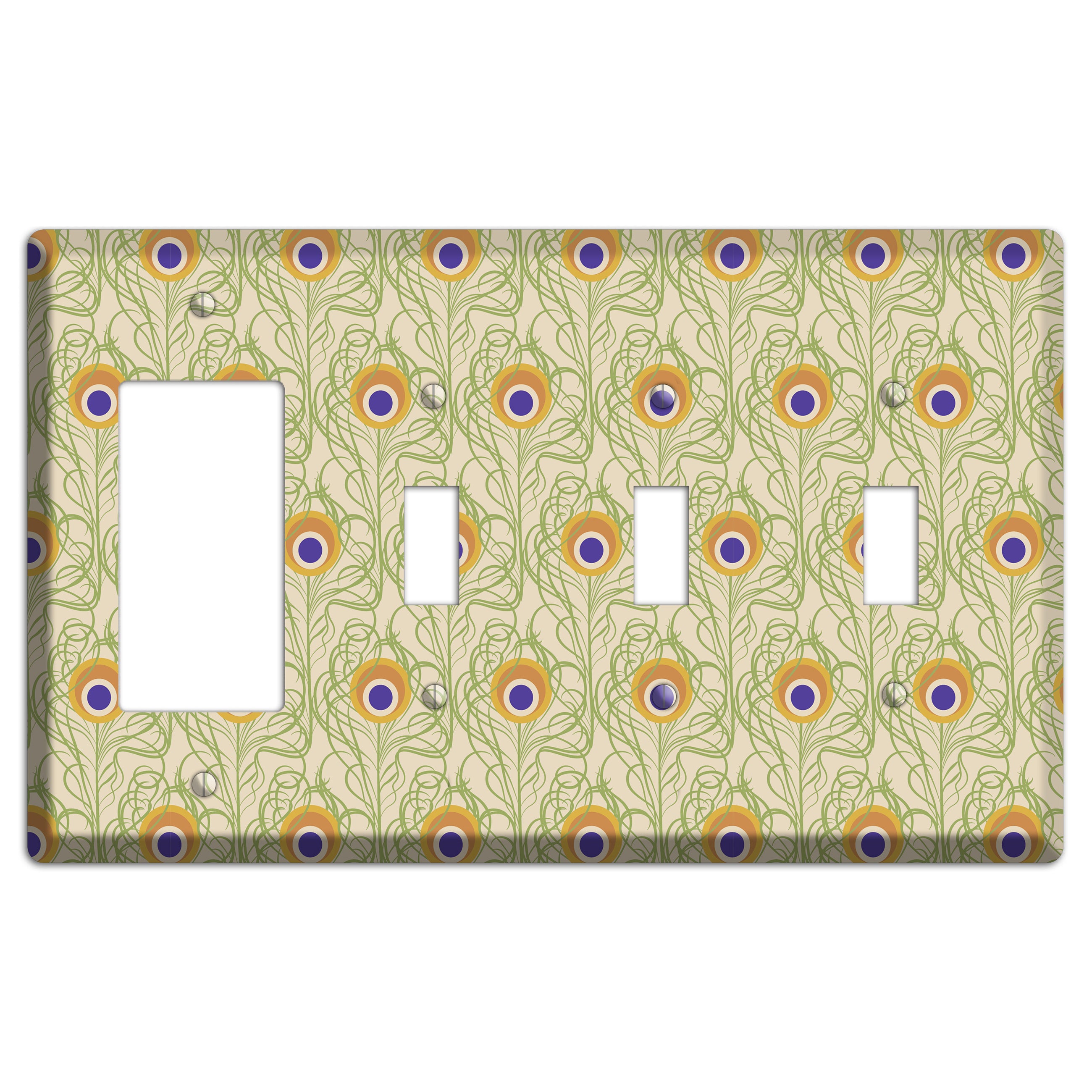 Nouveau Peacock Rocker / 3 Toggle Wallplate