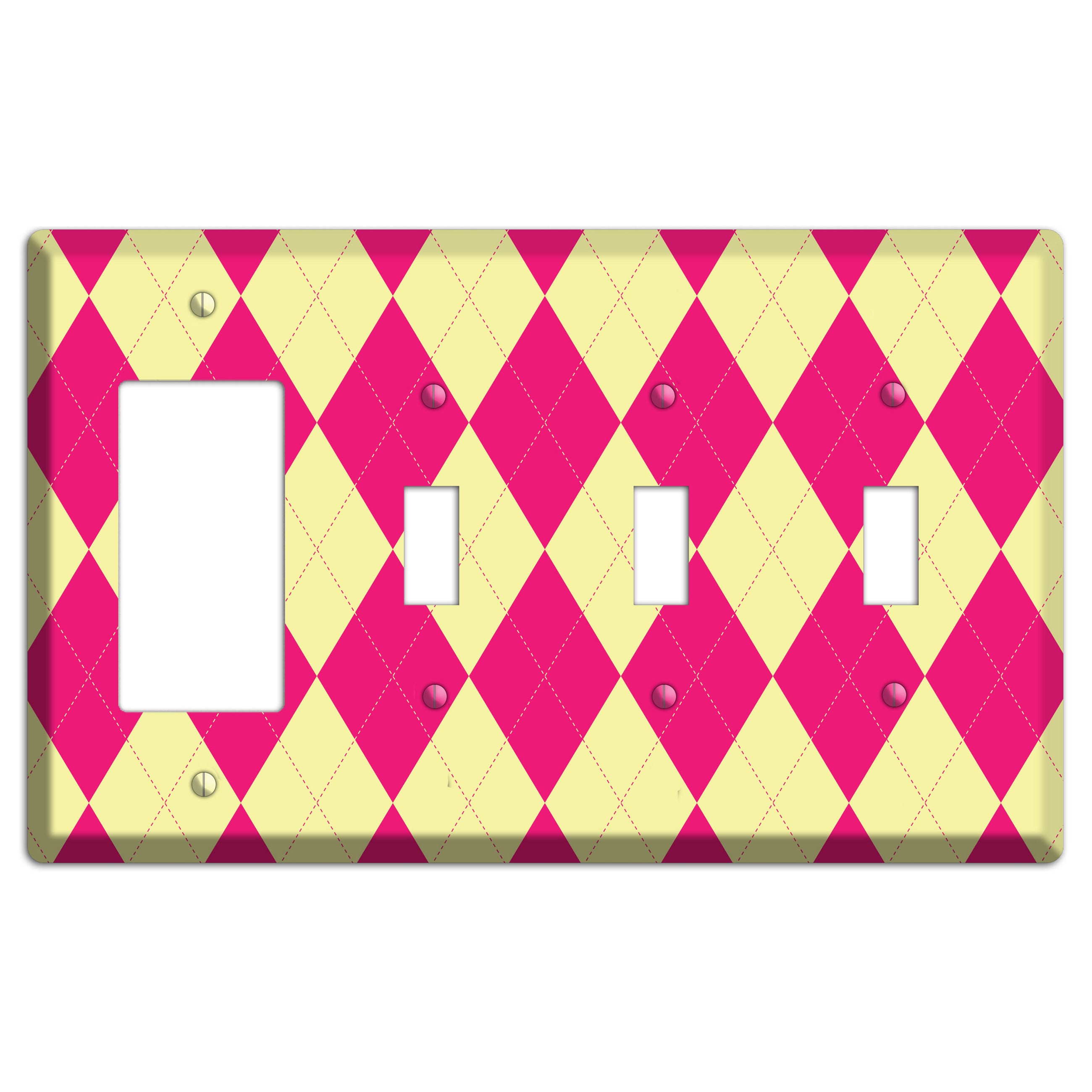 Pink and Yellow Argyle Rocker / 3 Toggle Wallplate