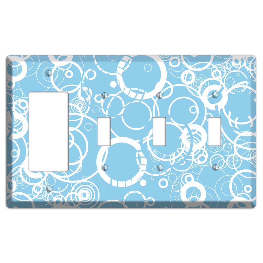 Light Blue Circles Rocker / 3 Toggle Wallplate
