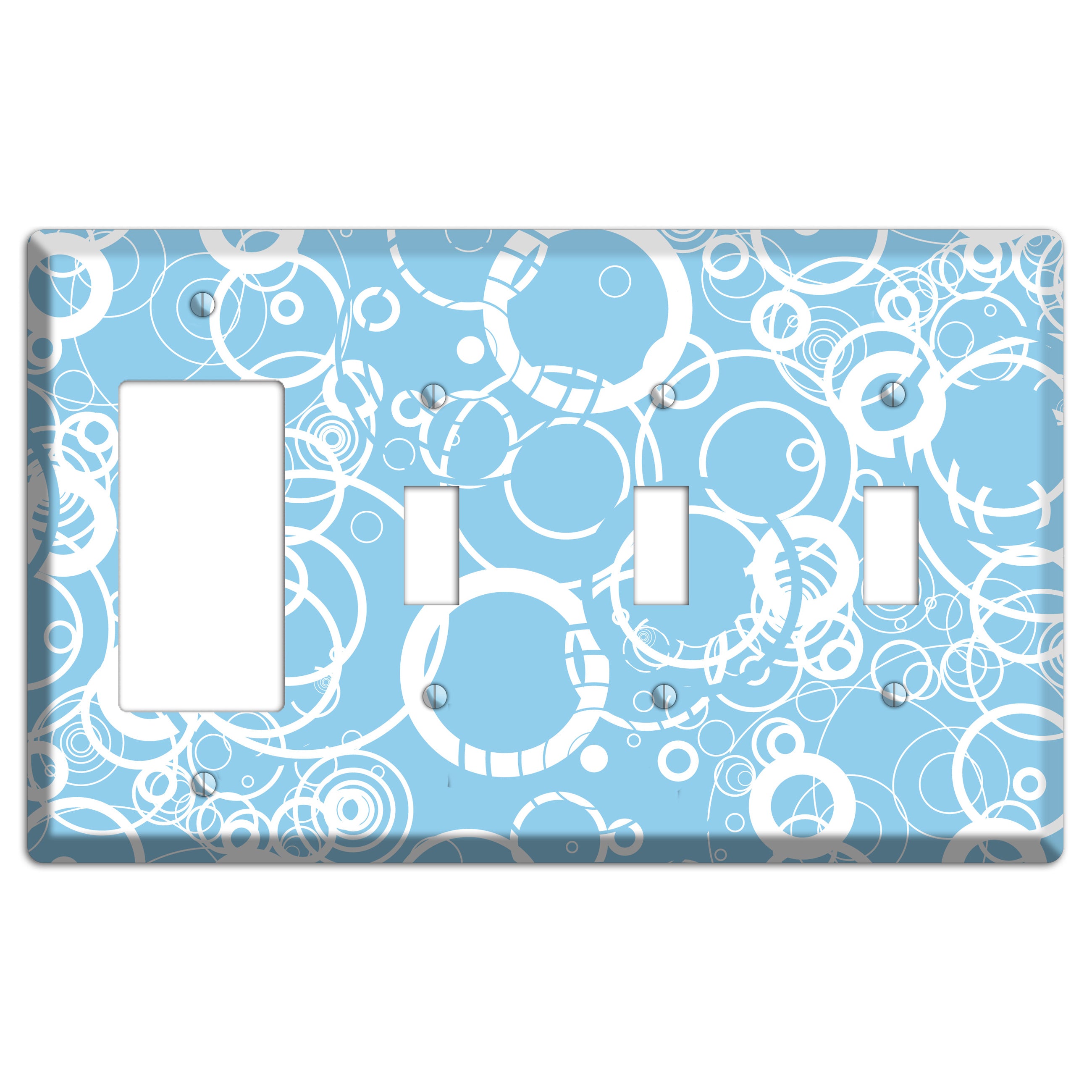Light Blue Circles Rocker / 3 Toggle Wallplate