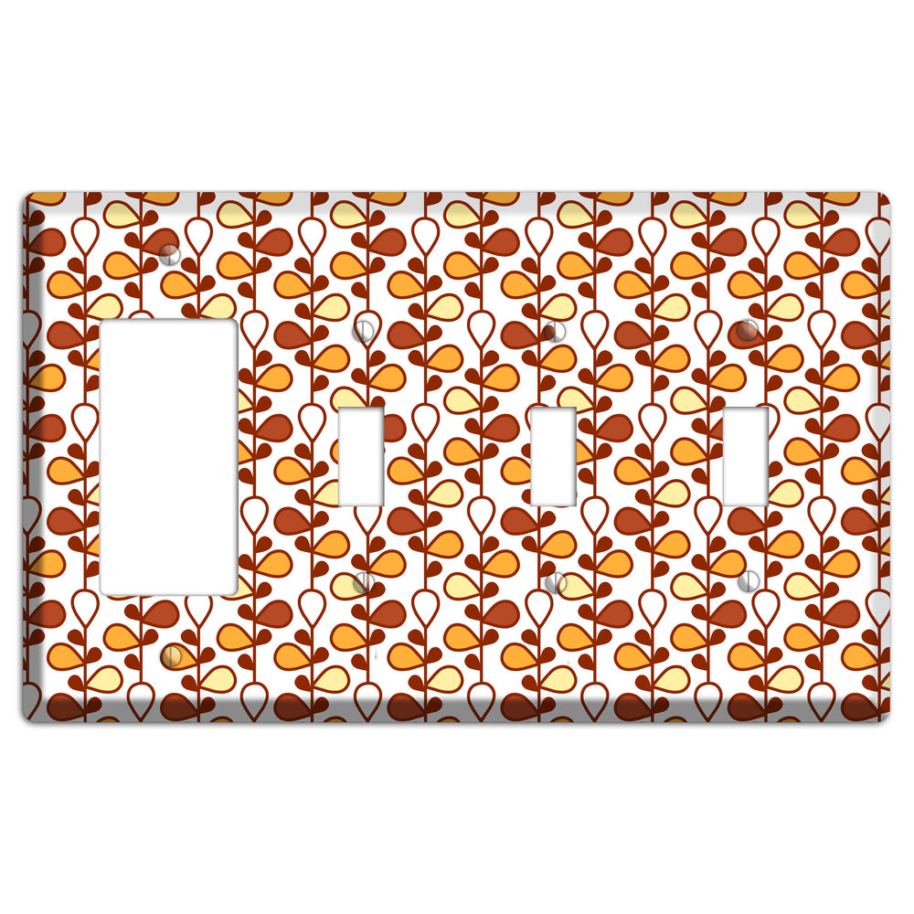 White with Red and Orange Drop and Vine Rocker / 3 Toggle Wallplate