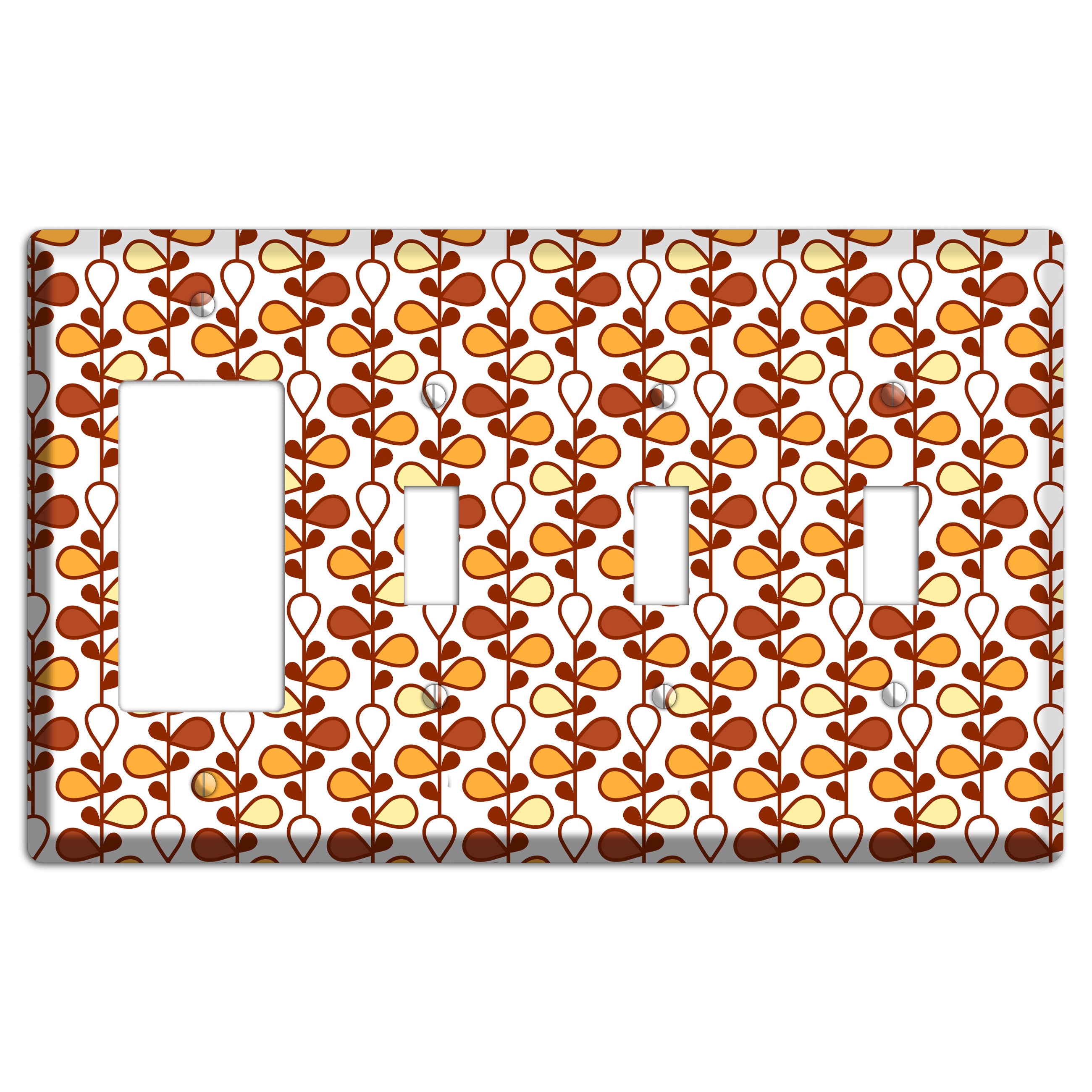 White with Red and Orange Drop and Vine Rocker / 3 Toggle Wallplate