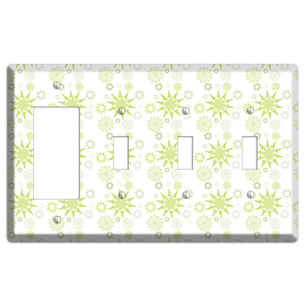 White with Multi Lime Floral Contour Retro Burst Rocker / 3 Toggle Wallplate