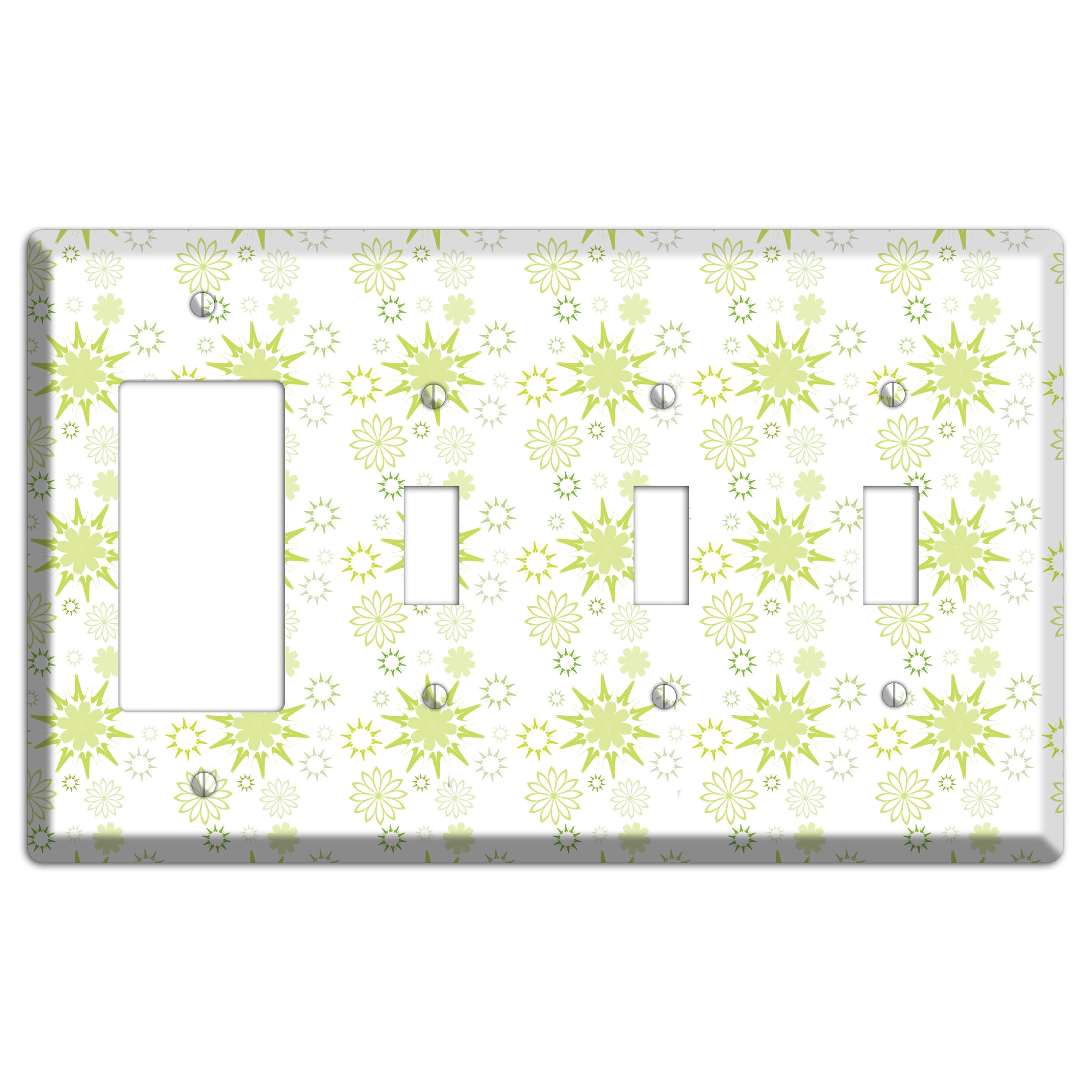 White with Multi Lime Floral Contour Retro Burst Rocker / 3 Toggle Wallplate