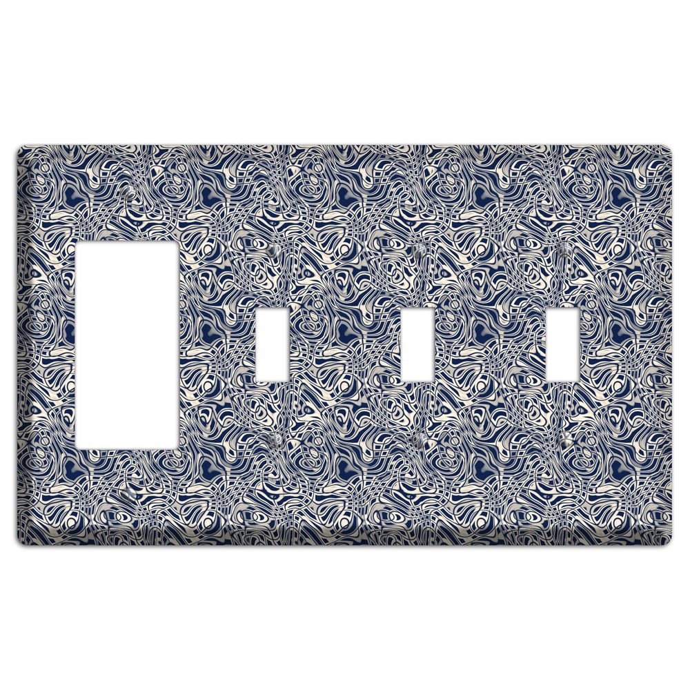 Blue Psychedelic Swirl Rocker / 3 Toggle Wallplate