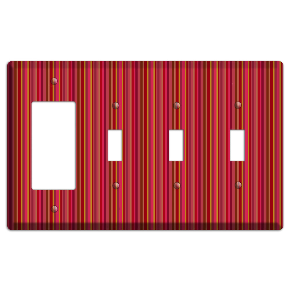 Multi Red Vertical Stripes 2 Rocker / 3 Toggle Wallplate