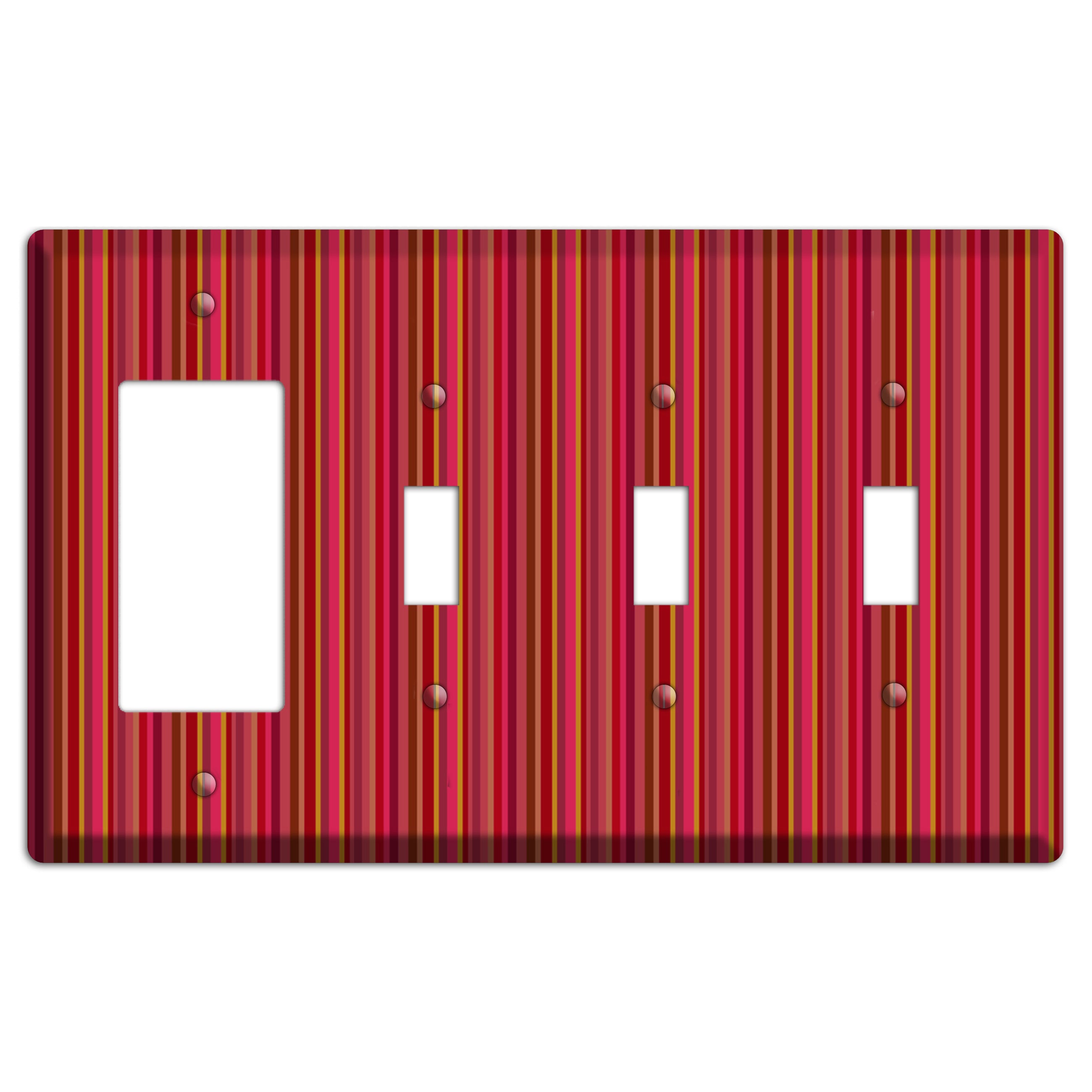 Multi Red Vertical Stripes 2 Rocker / 3 Toggle Wallplate