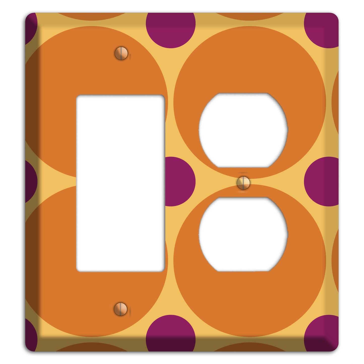 Orange with Umber and Plum Multi Tiled Large Dots Rocker / Duplex Wallplate
