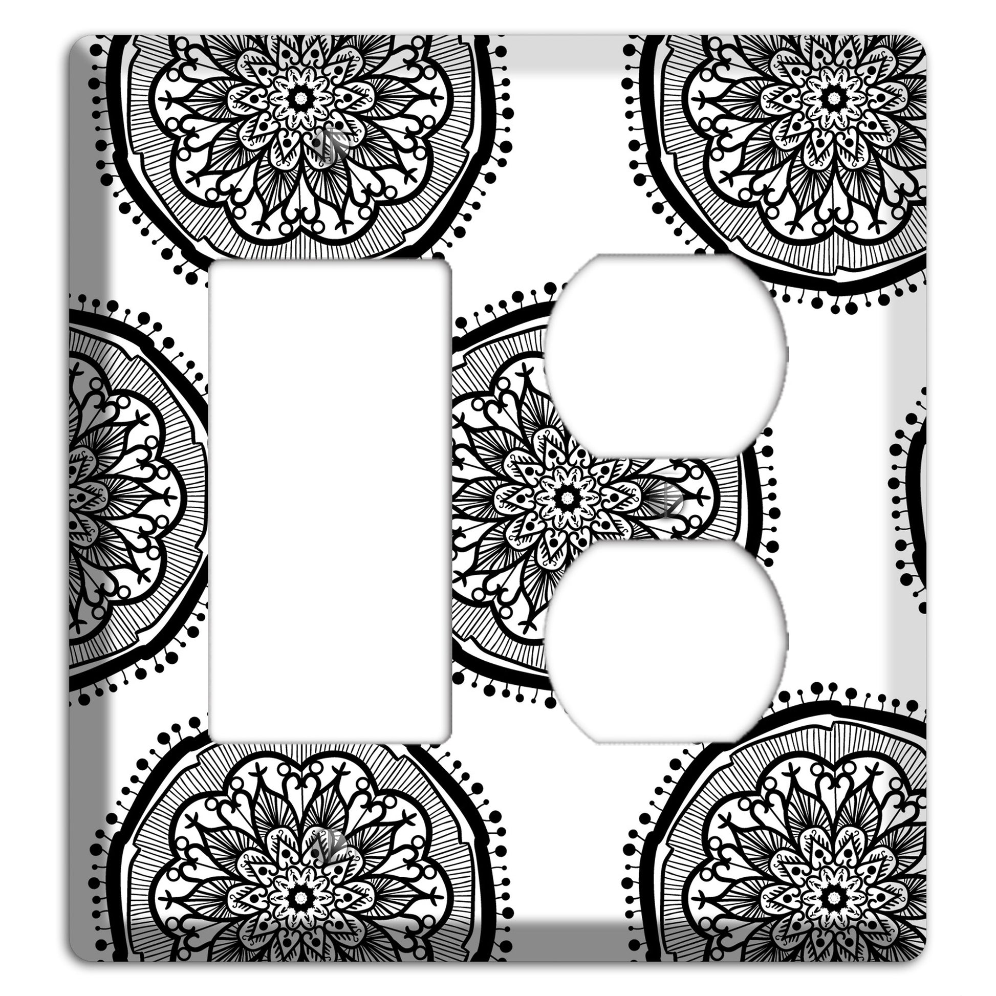 Mandala Black and White Style R Cover Plates Rocker / Duplex Wallplate