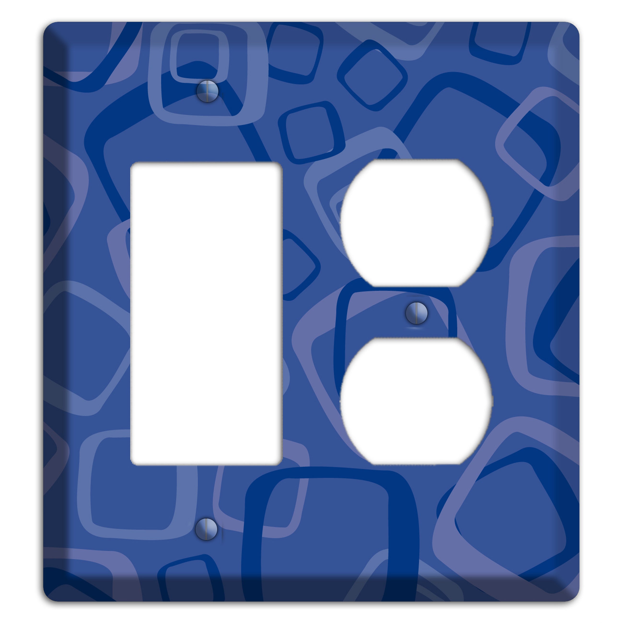 Multi Blue Random Retro Squares Rocker / Duplex Wallplate