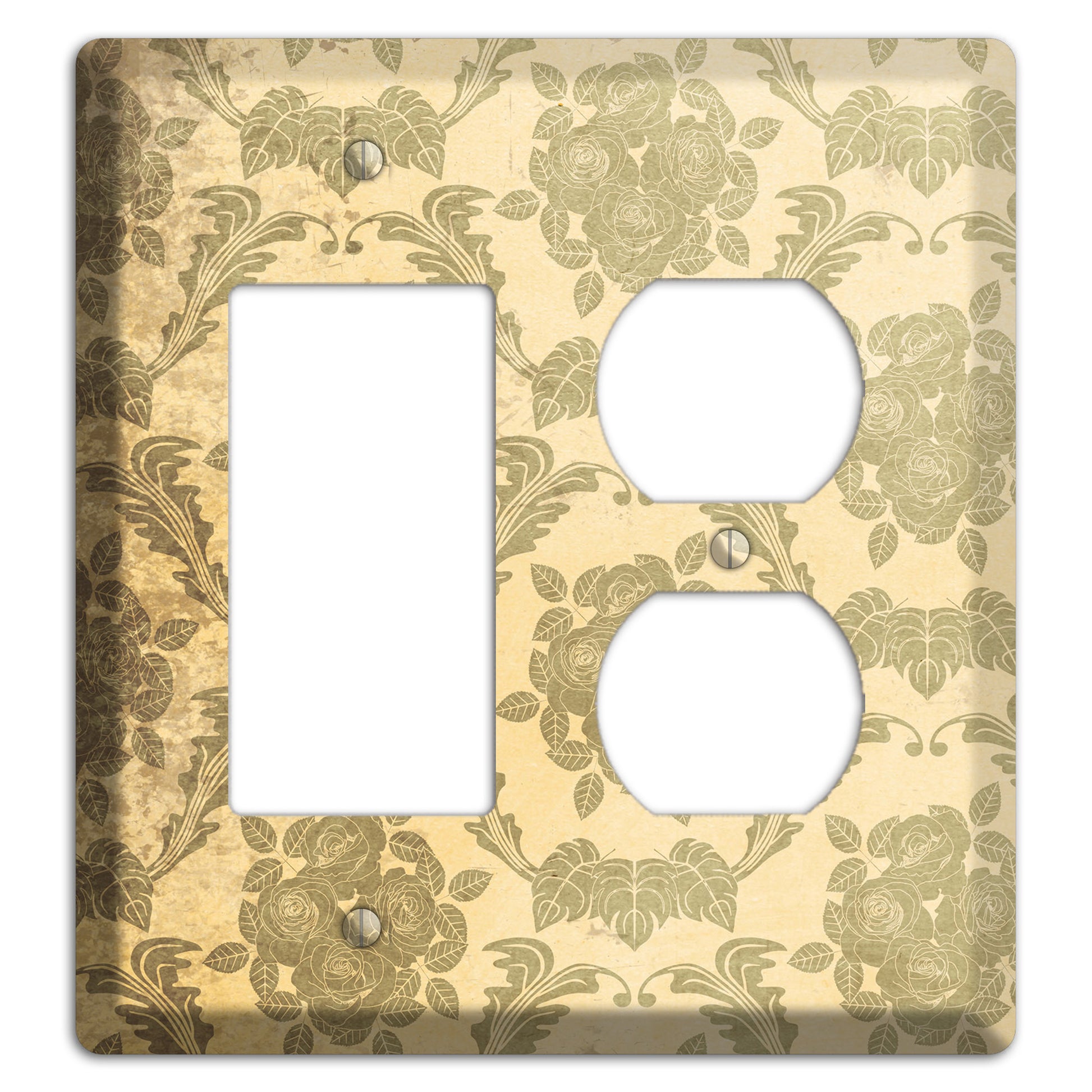 Straw Vintage Rose Damask Rocker / Duplex Wallplate