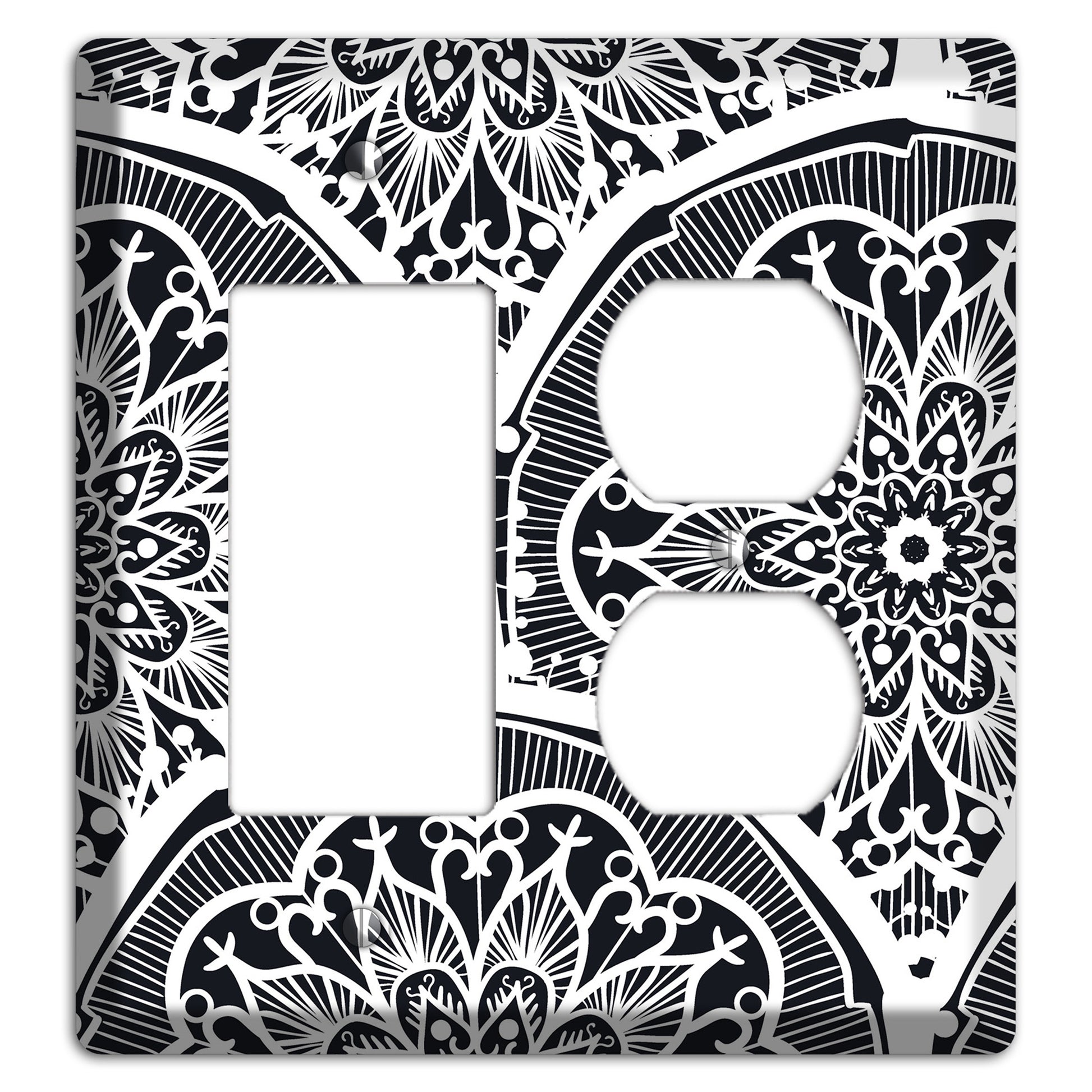 Mandala Black and White Style O Cover Plates Rocker / Duplex Wallplate