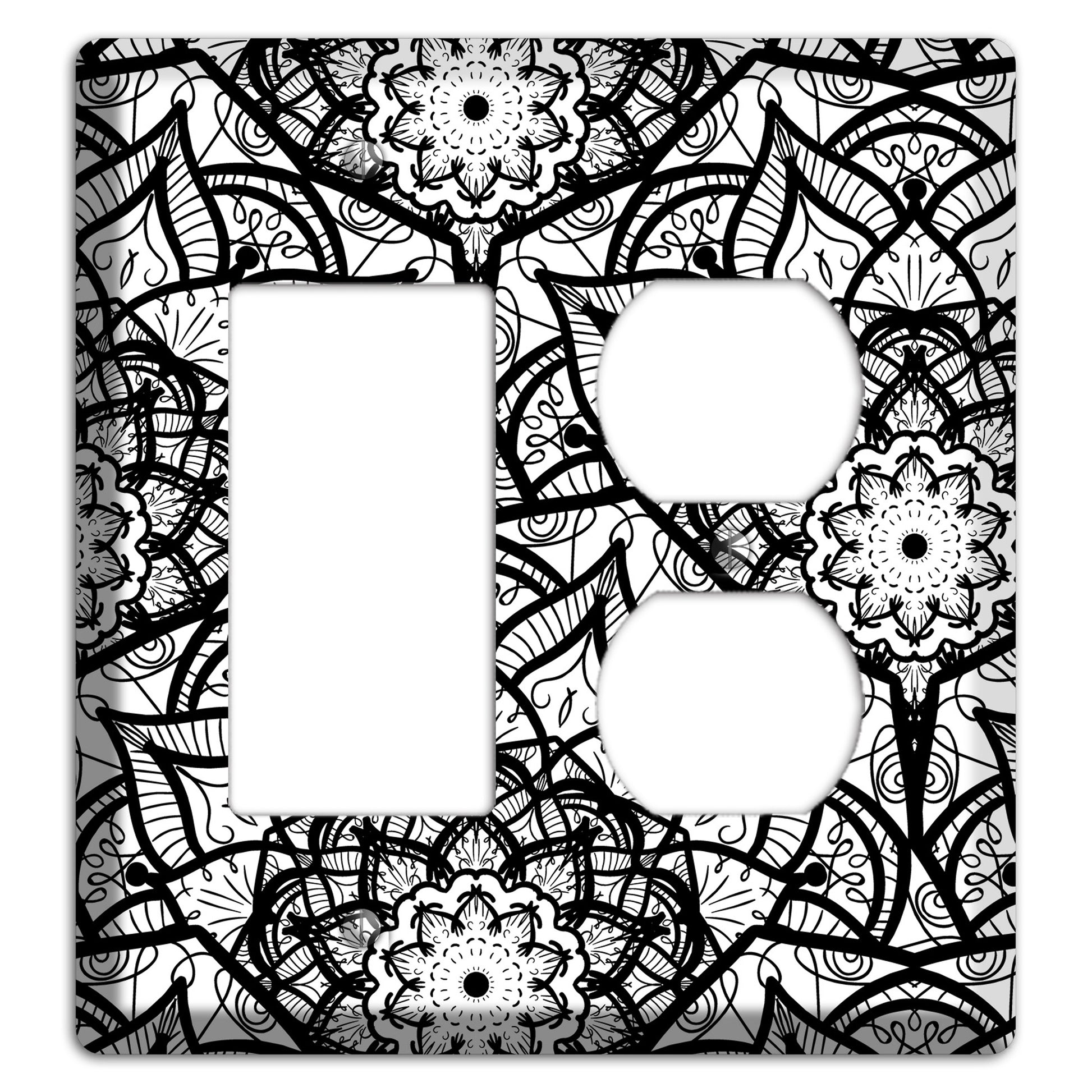 Mandala Black and White Style U Cover Plates Rocker / Duplex Wallplate