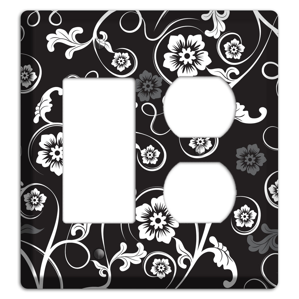 Black with White Flower Sprig Rocker / Duplex Wallplate