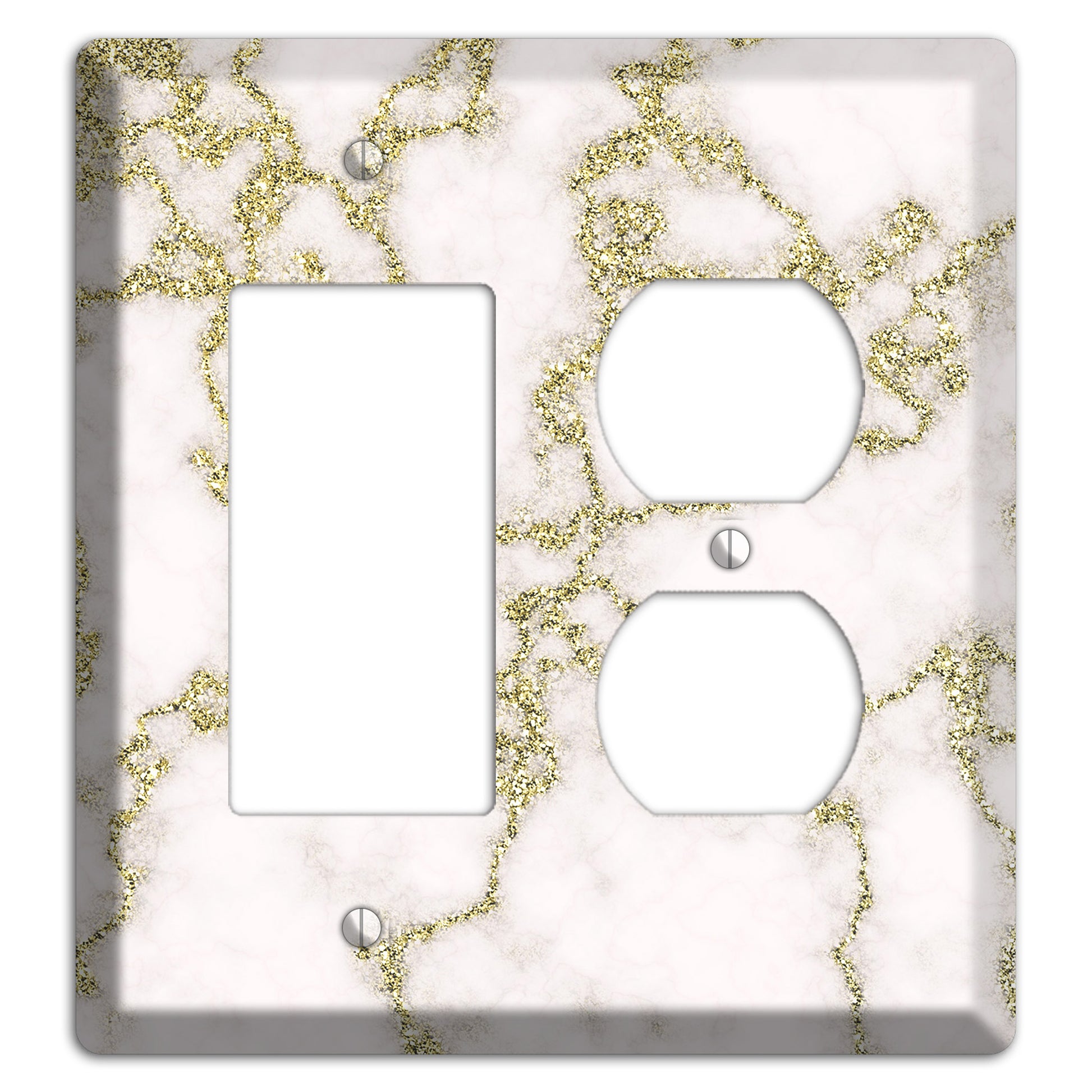 White and Gold Marble Shatter Rocker / Duplex Wallplate