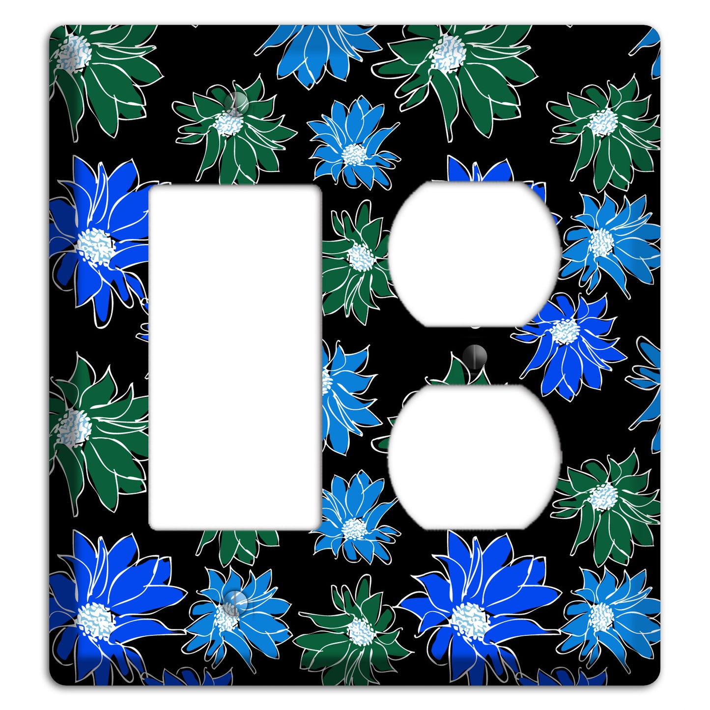 Blue and Green Flowers Rocker / Duplex Wallplate