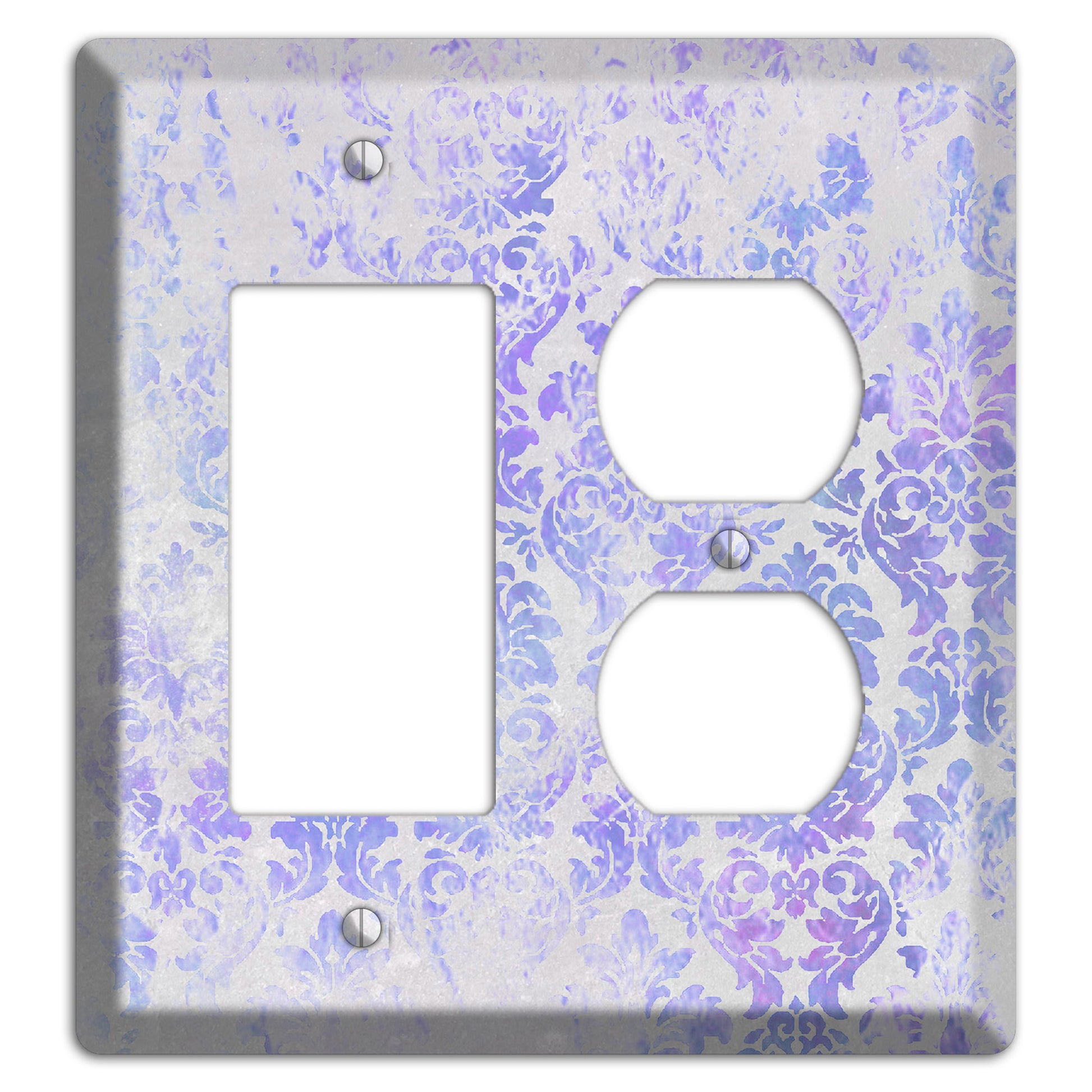Periwinkle Gray Whimsical Damask Rocker / Duplex Wallplate
